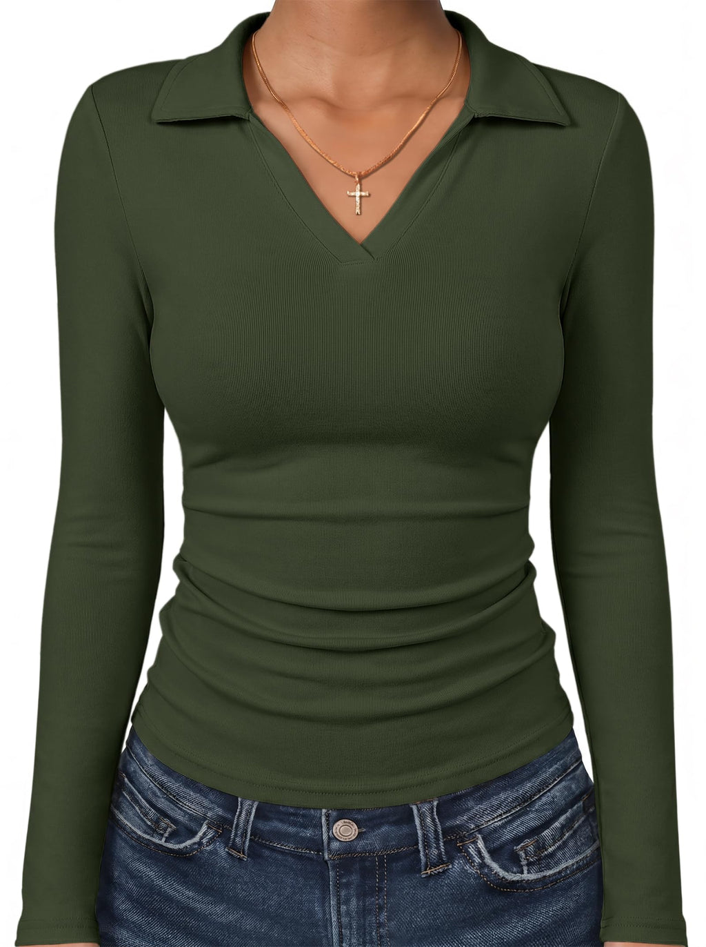 ANRABESS Womens Long Sleeve Fitted Polo Shirts Fall Business Casual Top