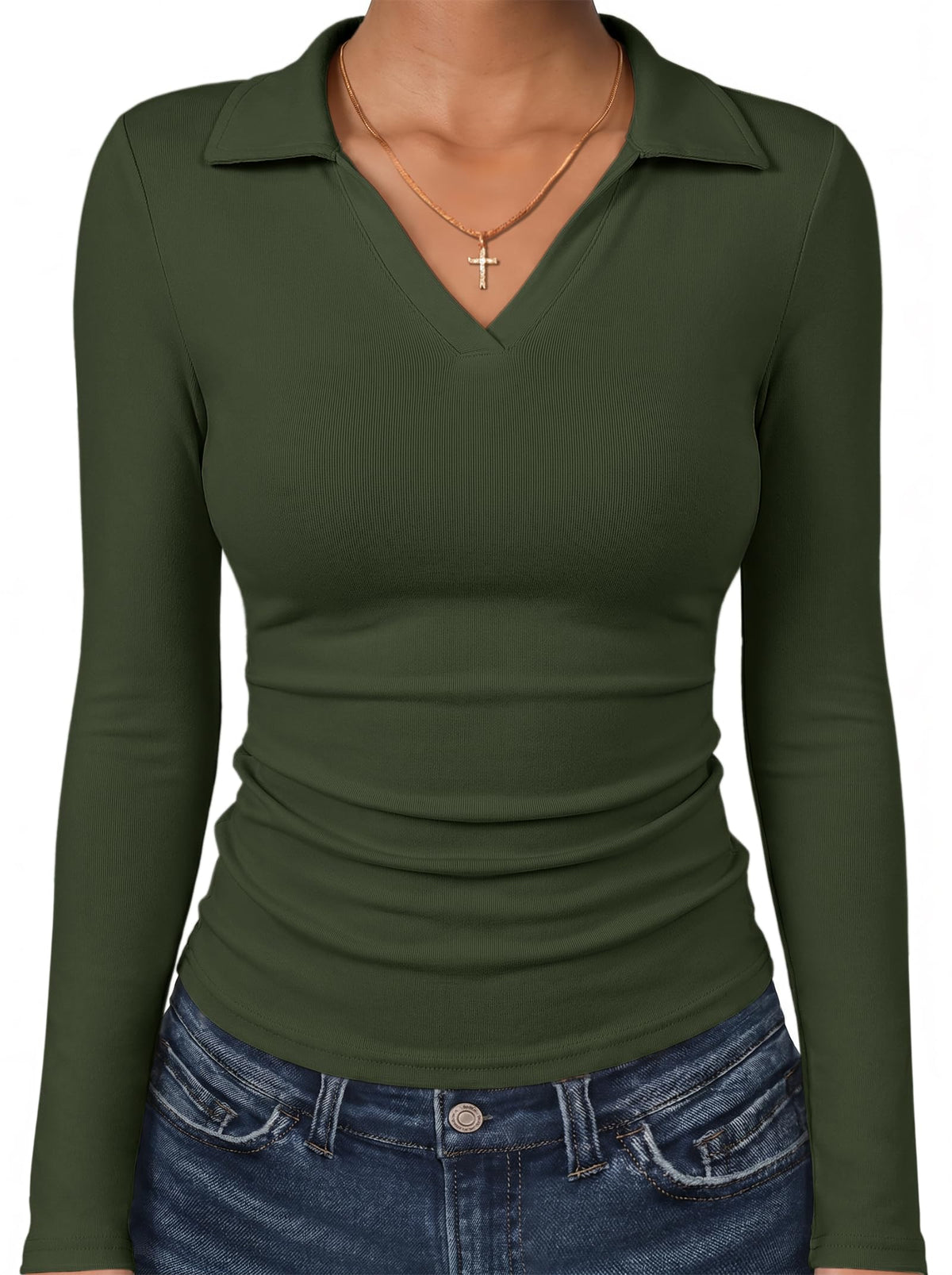 ANRABESS Womens Long Sleeve Fitted Polo Shirts Fall Business Casual Top