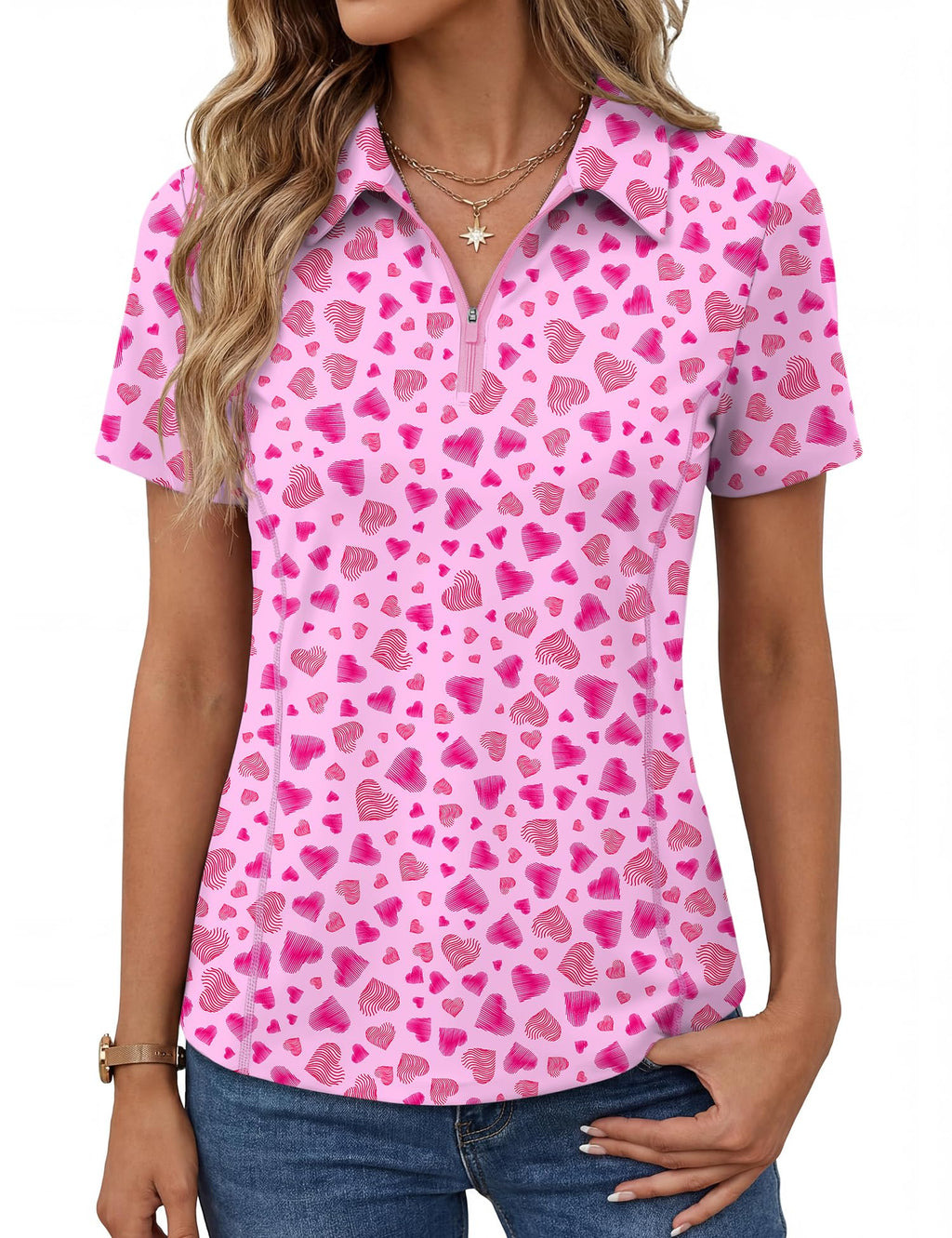 LOMON Women’s Short Sleeve Athletic Polo Shirt High Performance Stretch Quarter Zip Top for Golf Tennis
