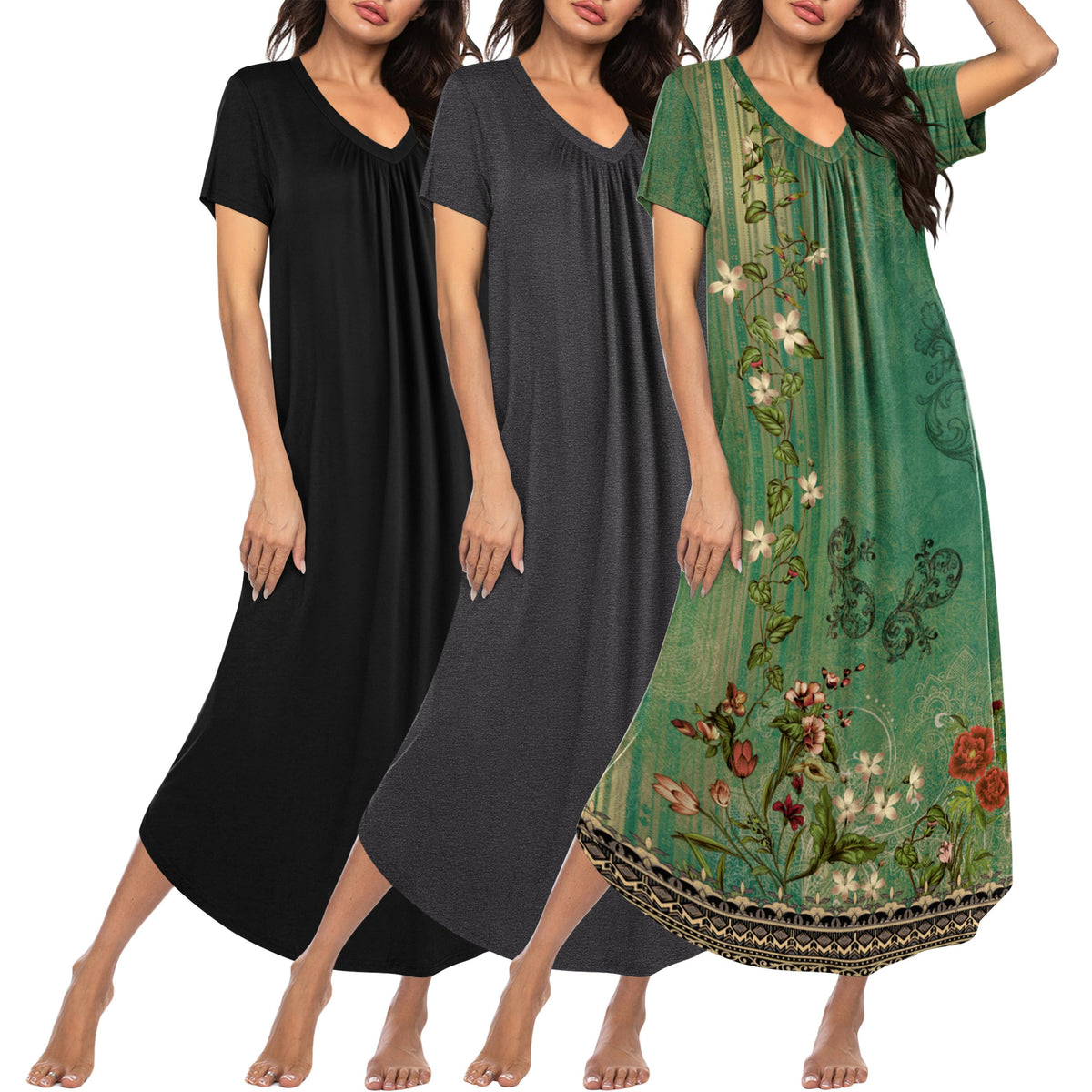 Ekouaer Long Nightgowns for Women 3 Pack House Dress Plus Size Moo Moos