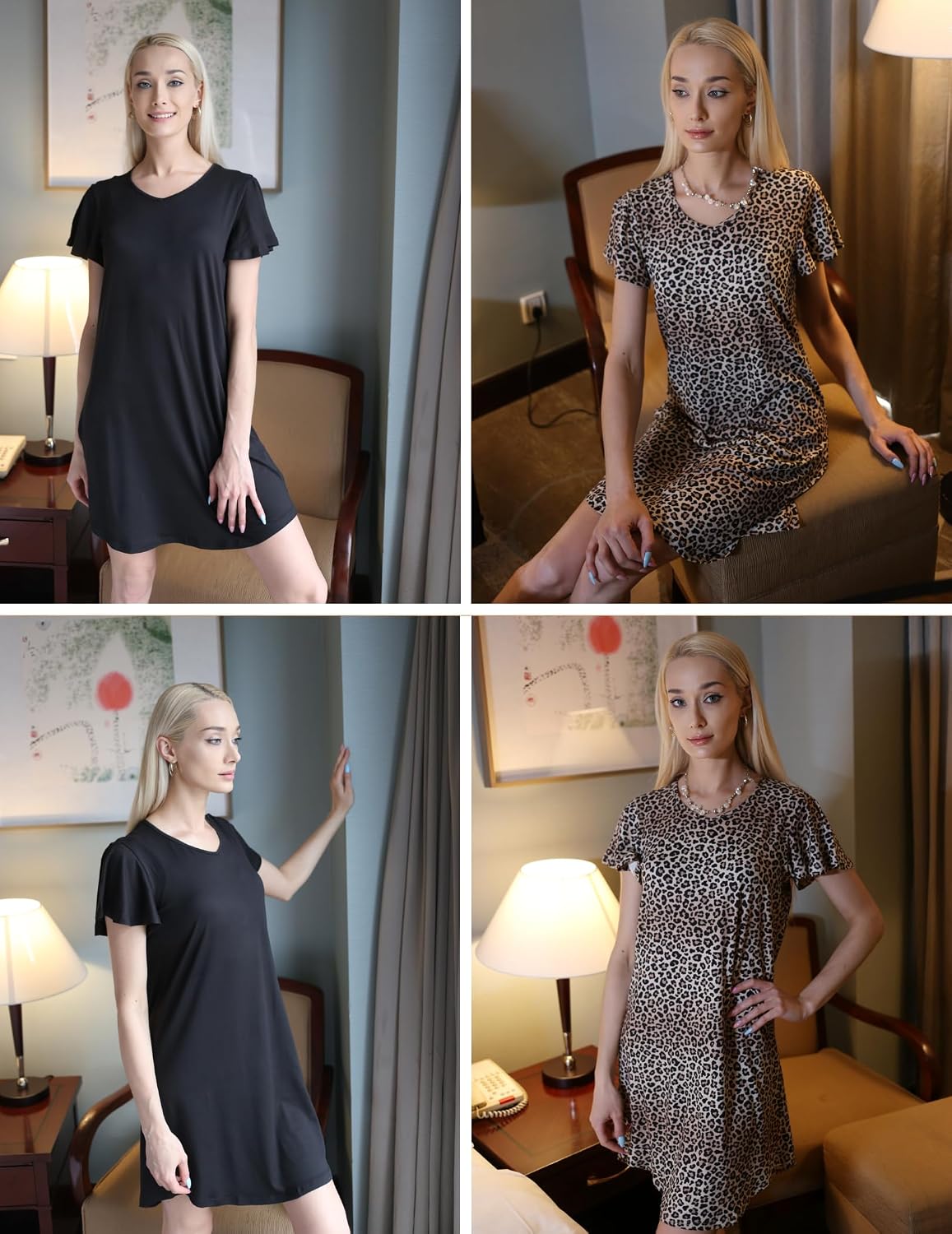 Ekouaer 2 Pack Nightgowns for Women Short Sleeve Nightshirt Soft Sleepdress