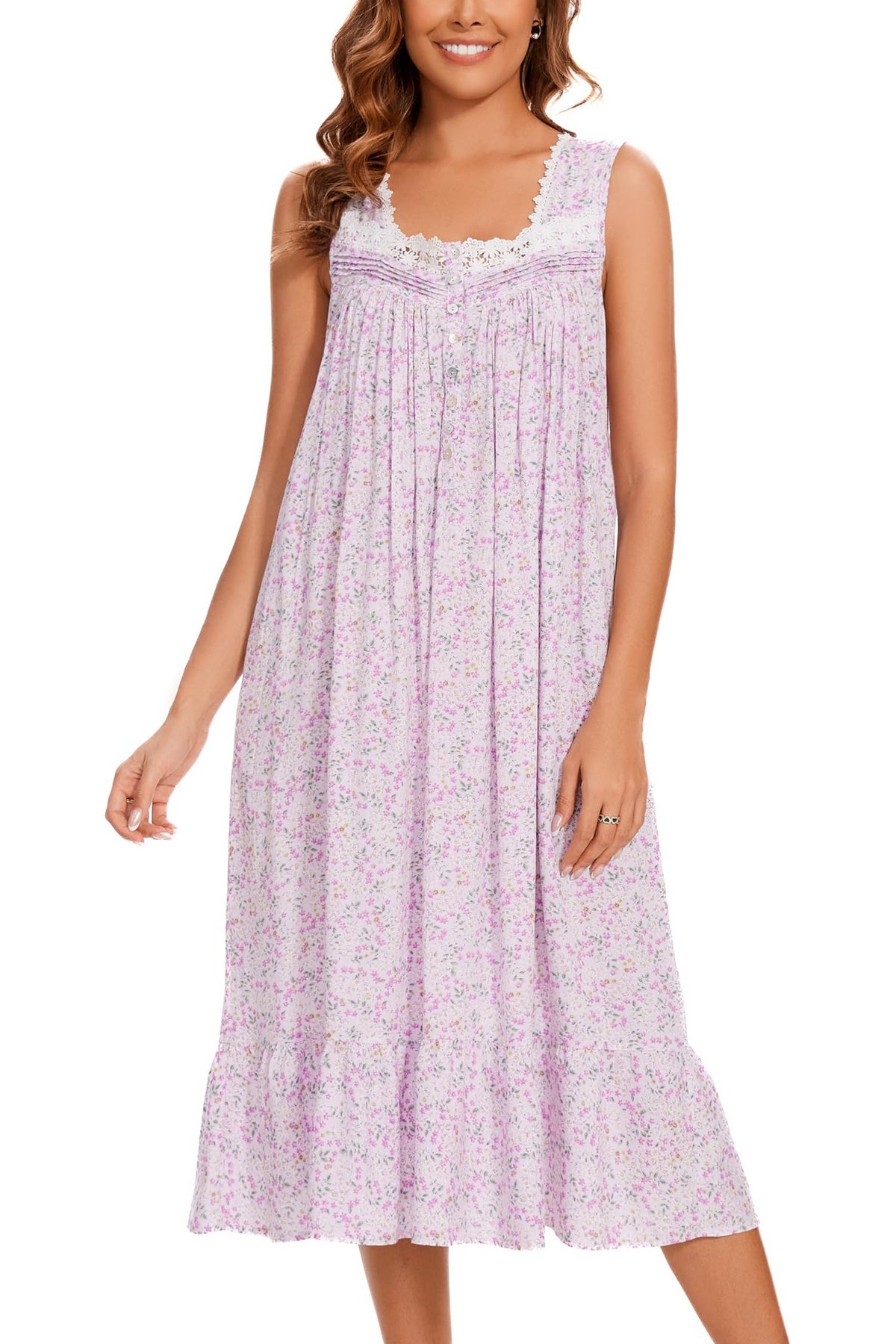AVIIER Cotton Nightgowns for Women Sleeveless House Dress Ladies Long Nightdress with Pockets S-XXL