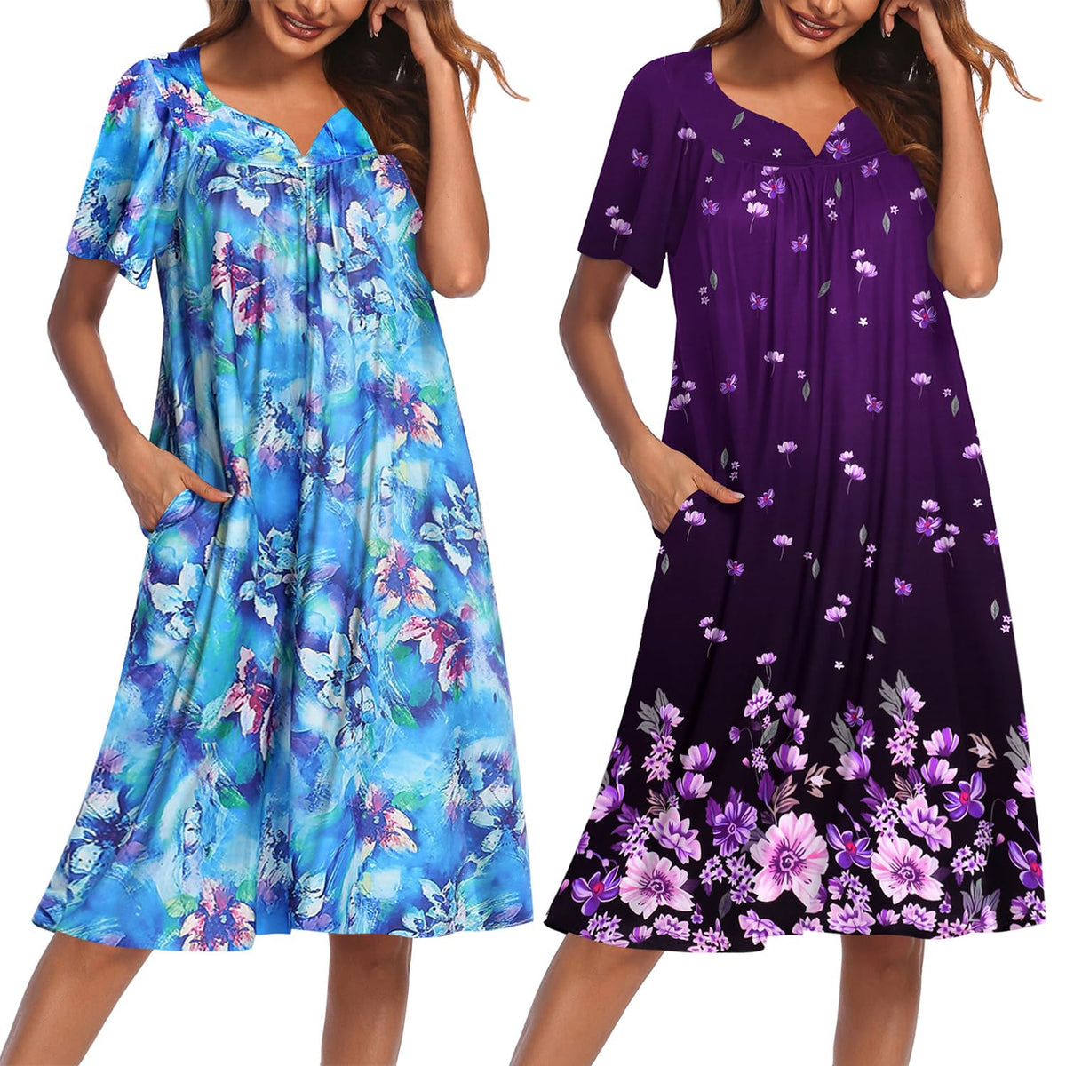 Ekouaer 2 Pack House Dresses for Women with Pockets Short Sleeve Moo Moos