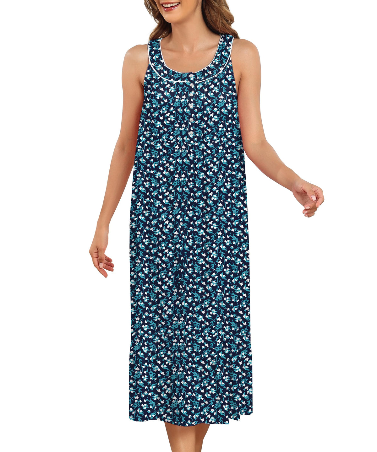 IZZY + TOBY 100% Cotton Nightgowns for Women Soft Ladies Gowns Sleepwear Long Sleeveless Nightgown