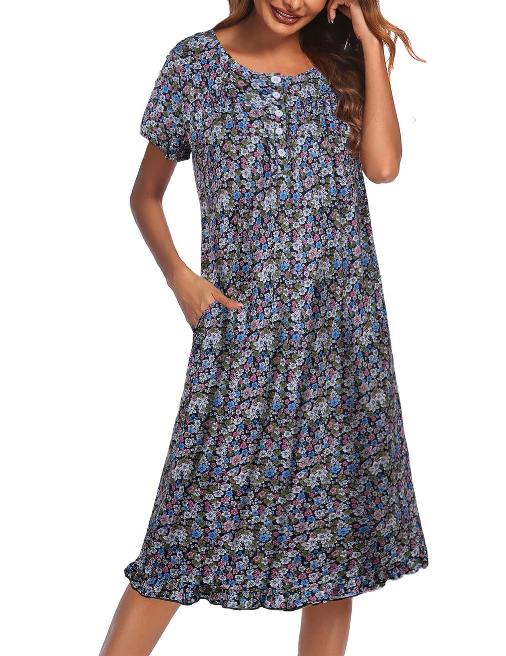 Ekouaer House Dresses for Women with Pockets Short Sleeve Moo Moos