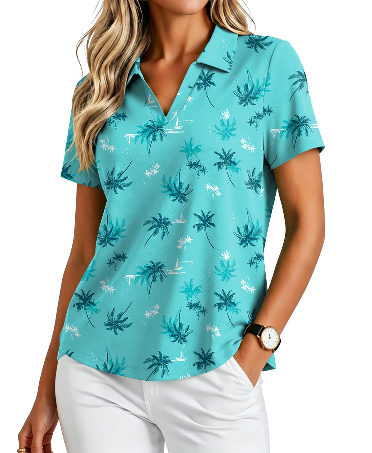 PINSPARK Womens Golf Shirt Short Sleeve Polos UPF 50+ Collared Tennis Tops