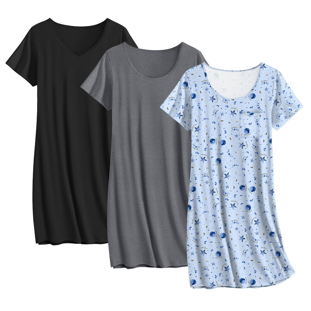 Ekouaer Cotton Nightgowns for Women 3 Pack Sleepshirts Tshirt Night Gown