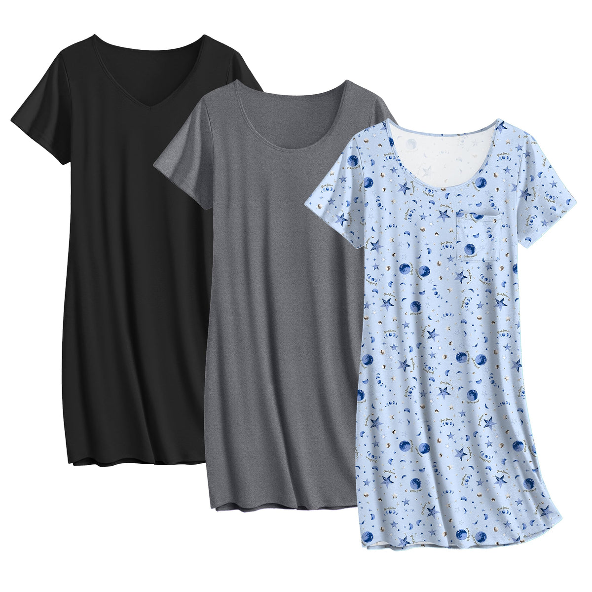 Ekouaer Cotton Nightgowns for Women 3 Pack Sleepshirts Tshirt Night Gown
