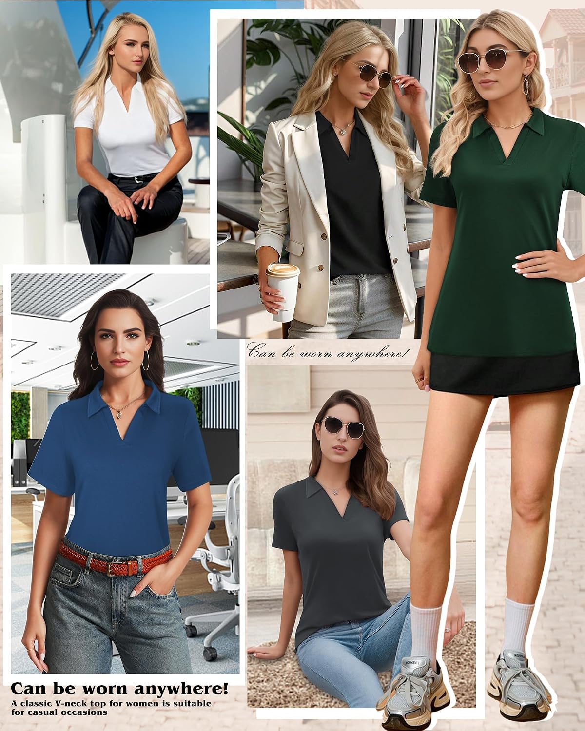 Polo Shirts for Women, Navy Blue, L