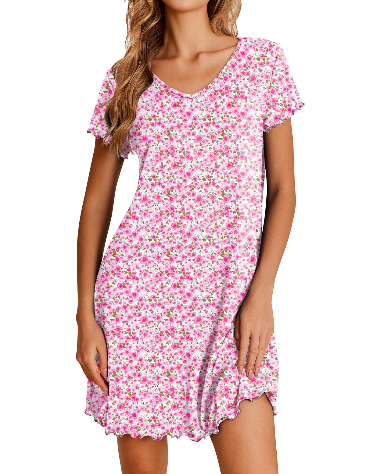 Ekouaer Womens Nightgown Short Sleeve Night Gowns Soft Ruffled Sleep Shirt