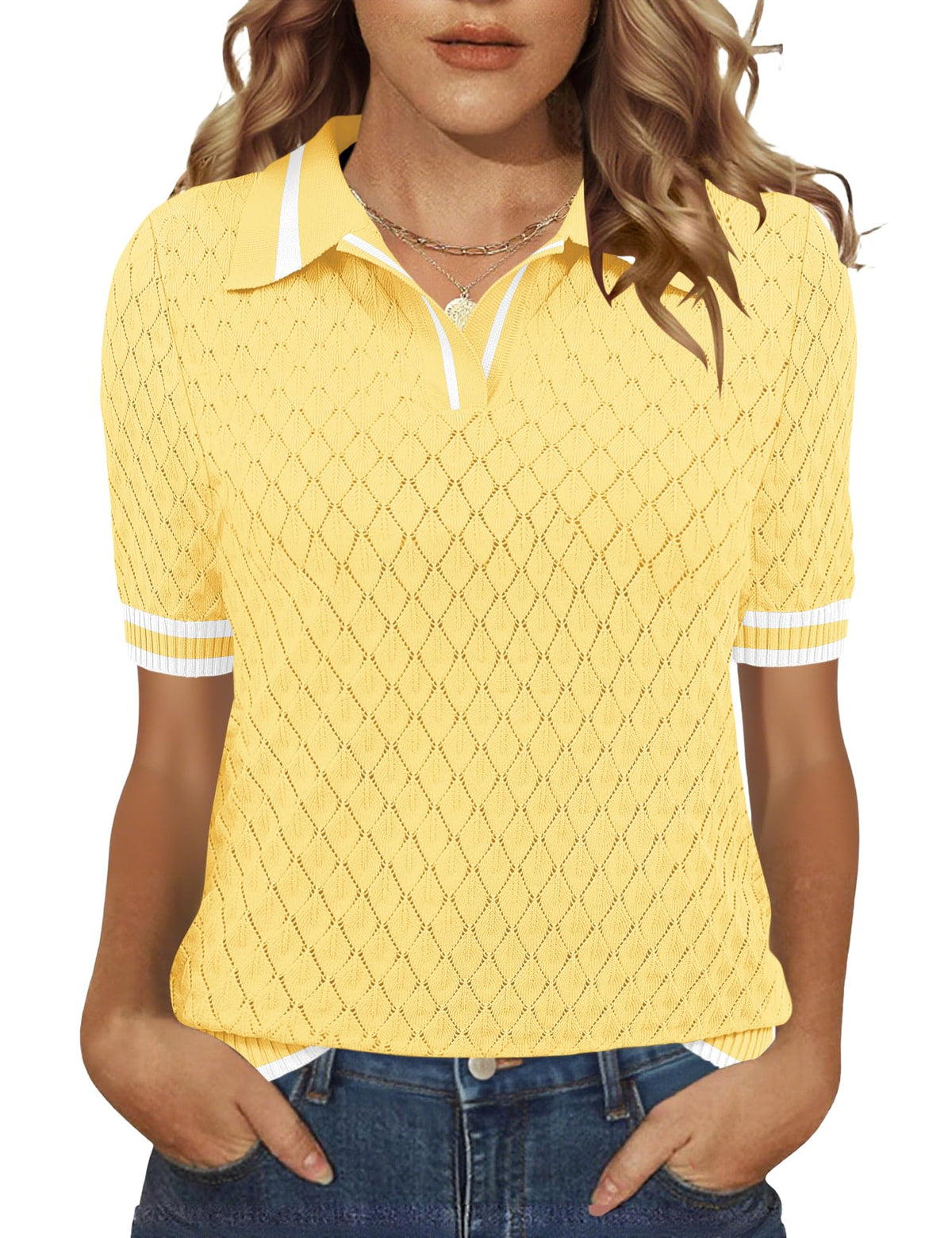 Rapbin Womens Short Sleeve Knit Polo Shirts Summer Spring Sweater Tops