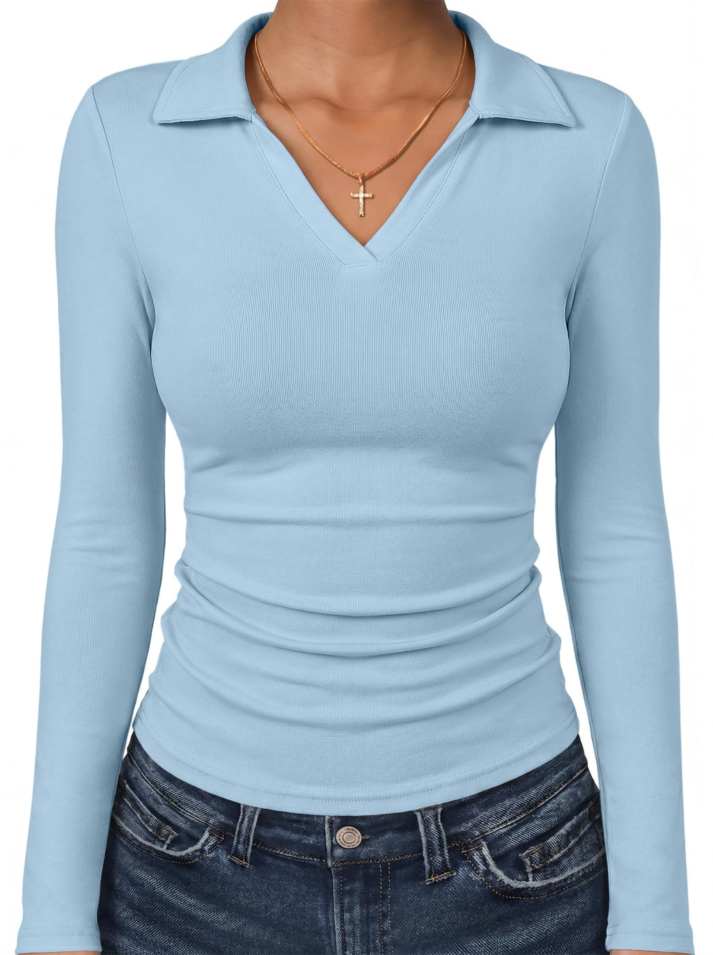 ANRABESS Womens Long Sleeve Fitted Polo Shirts Fall Business Casual Top