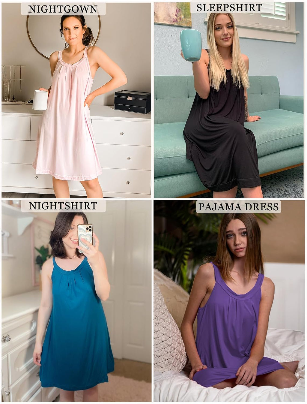 Ekouaer Women's Nightgown Sleeveless Sleepwear Tank Wide Strap Sleep Shirt
