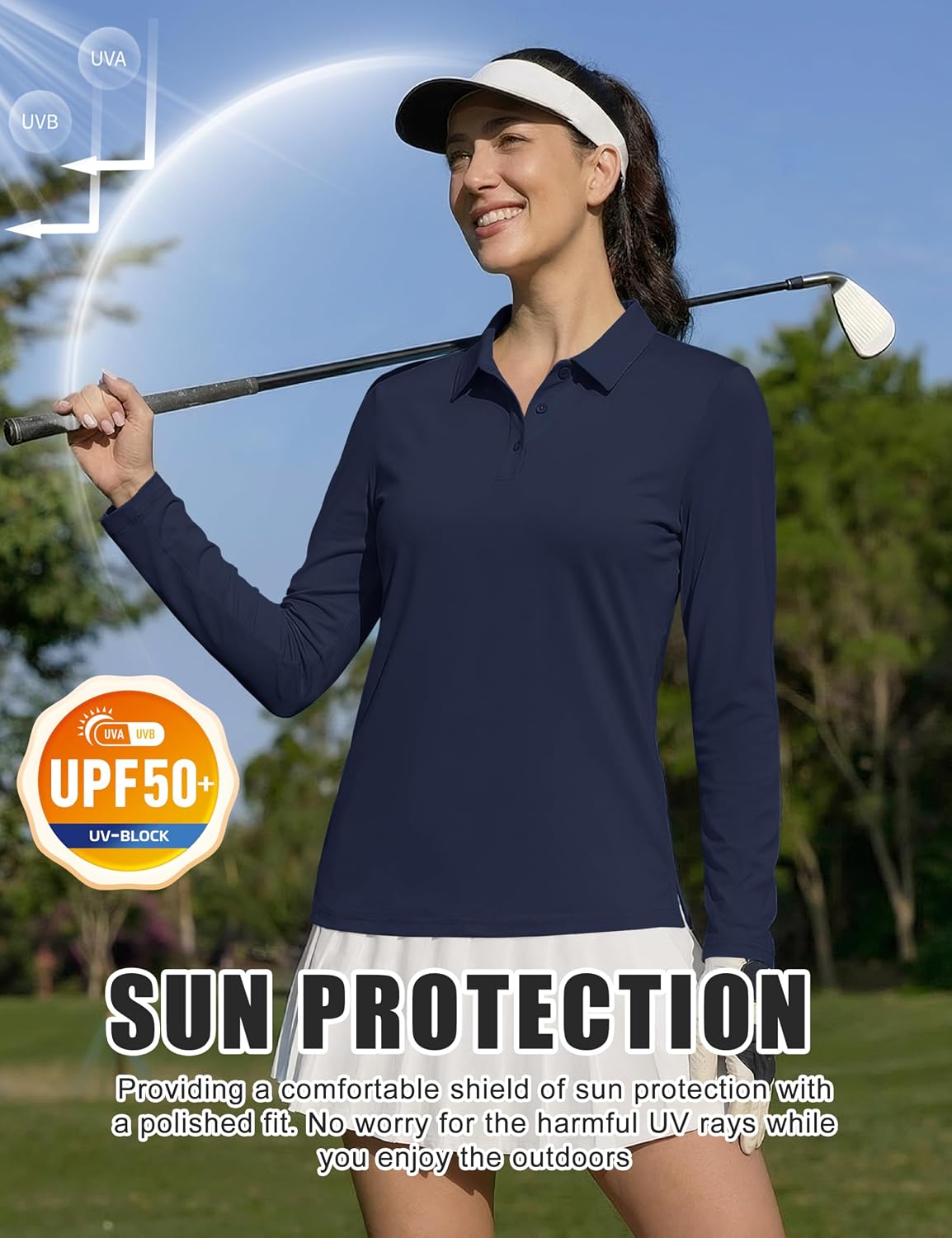 MAGCOMSEN Women's Long Sleeve Polo Shirts UPF 50+ Golf Collared Tops Work