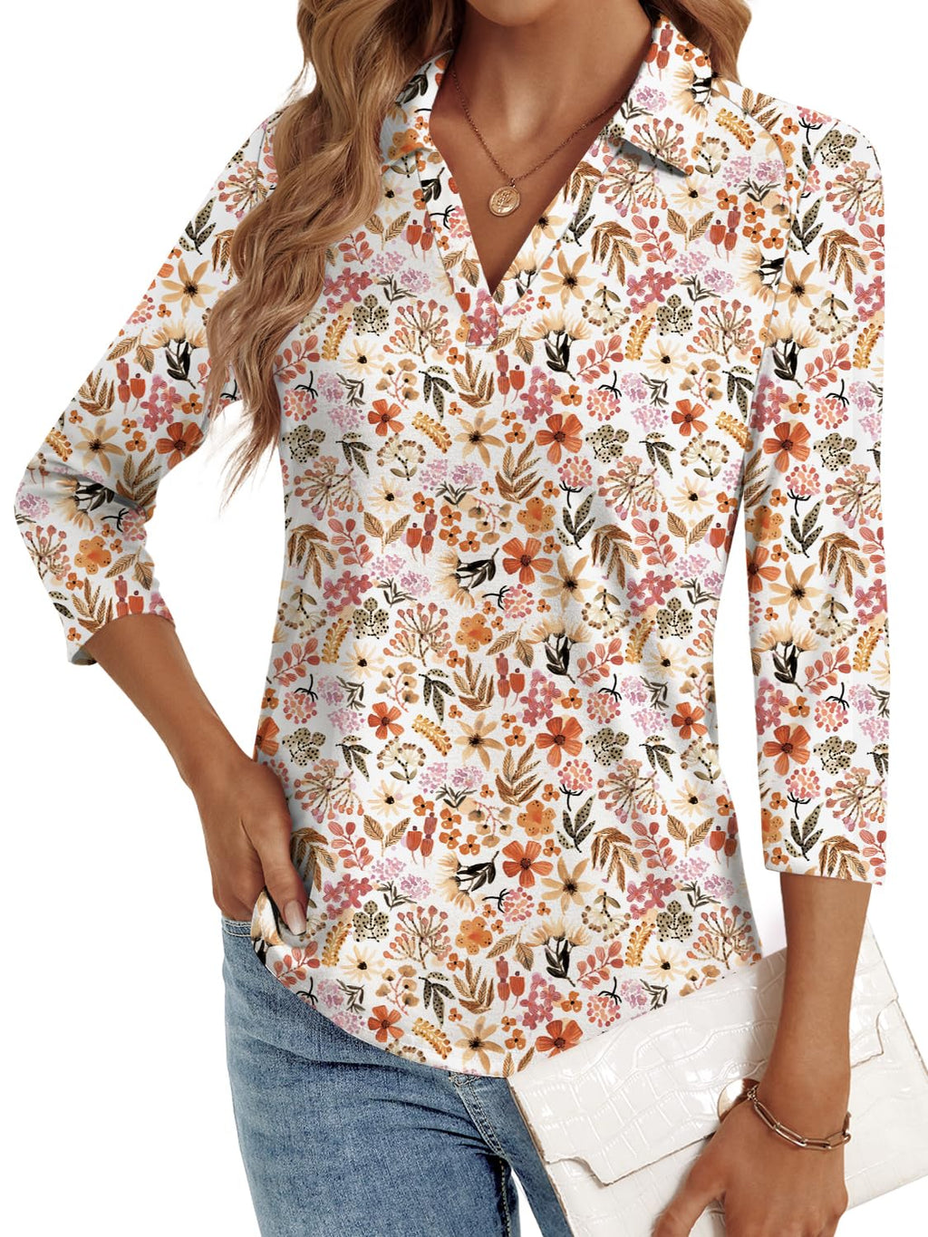 LYHIPSS 3/4 Length Sleeve Womens Tops Dressy Casual Business Blouses