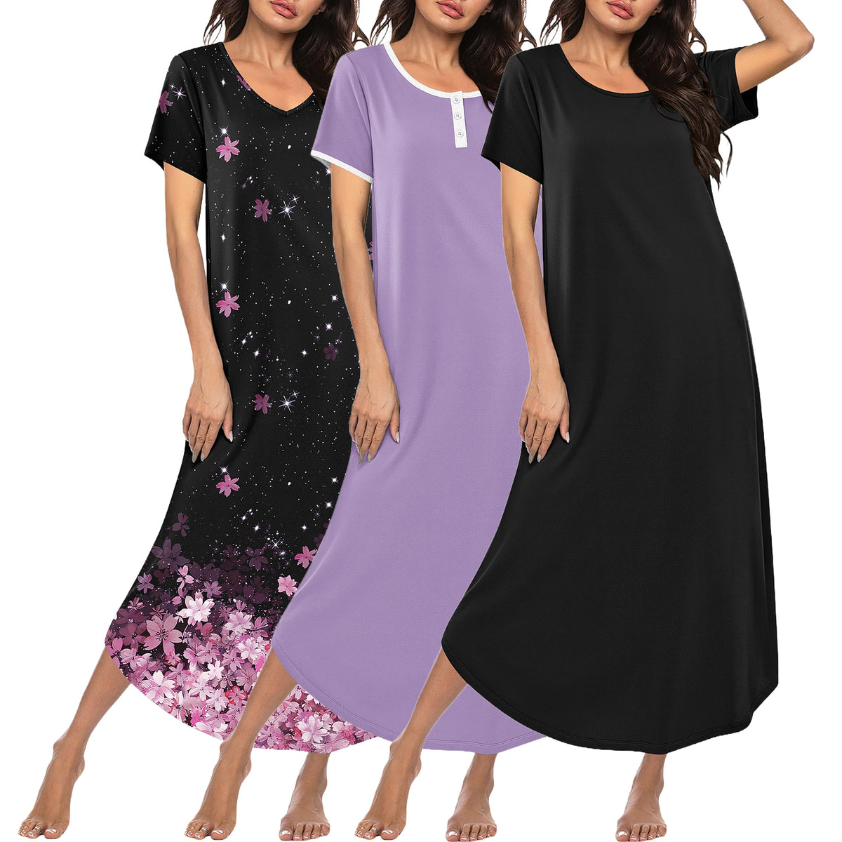 Ekouaer Long Nightgowns for Women 3 Pack Plus Size House Dress Soft Moo Moo