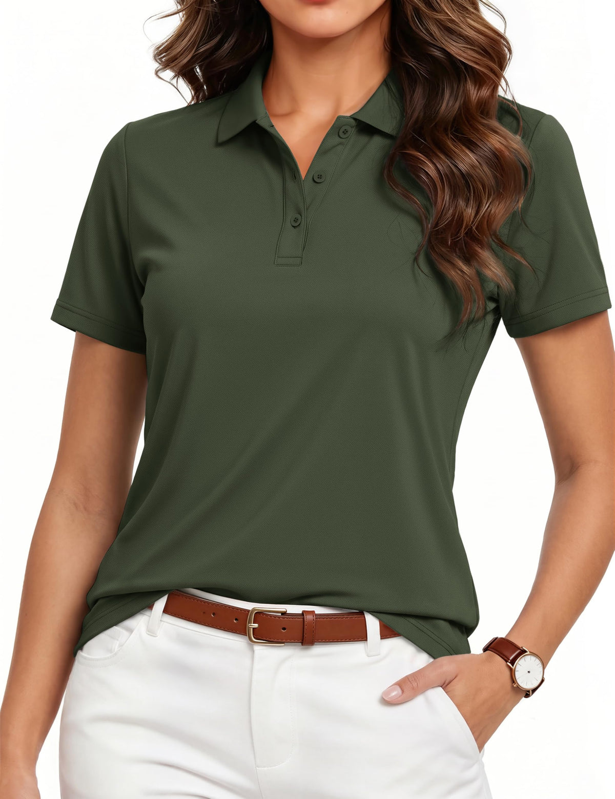 MAGCOMSEN Women's Polo Shirts 3-Button Short Sleeve Collared Tops Golf Tee Summer Cool Shirt Uniform Casual Shirts