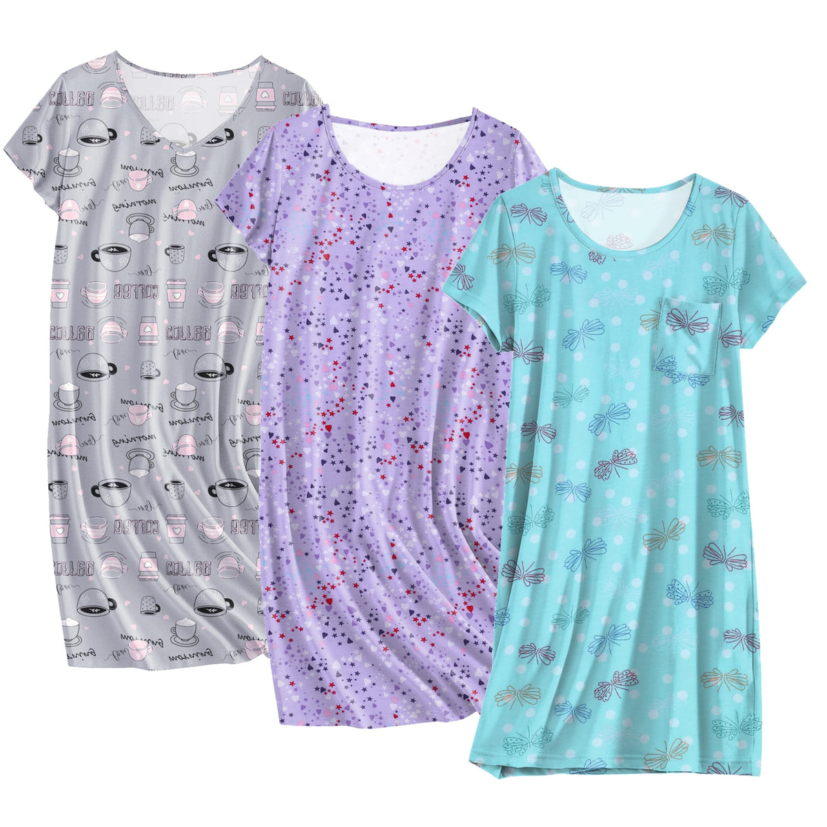 Ekouaer Cotton Nightgowns for Women 3 Pack Sleepshirts Tshirt Night Gown