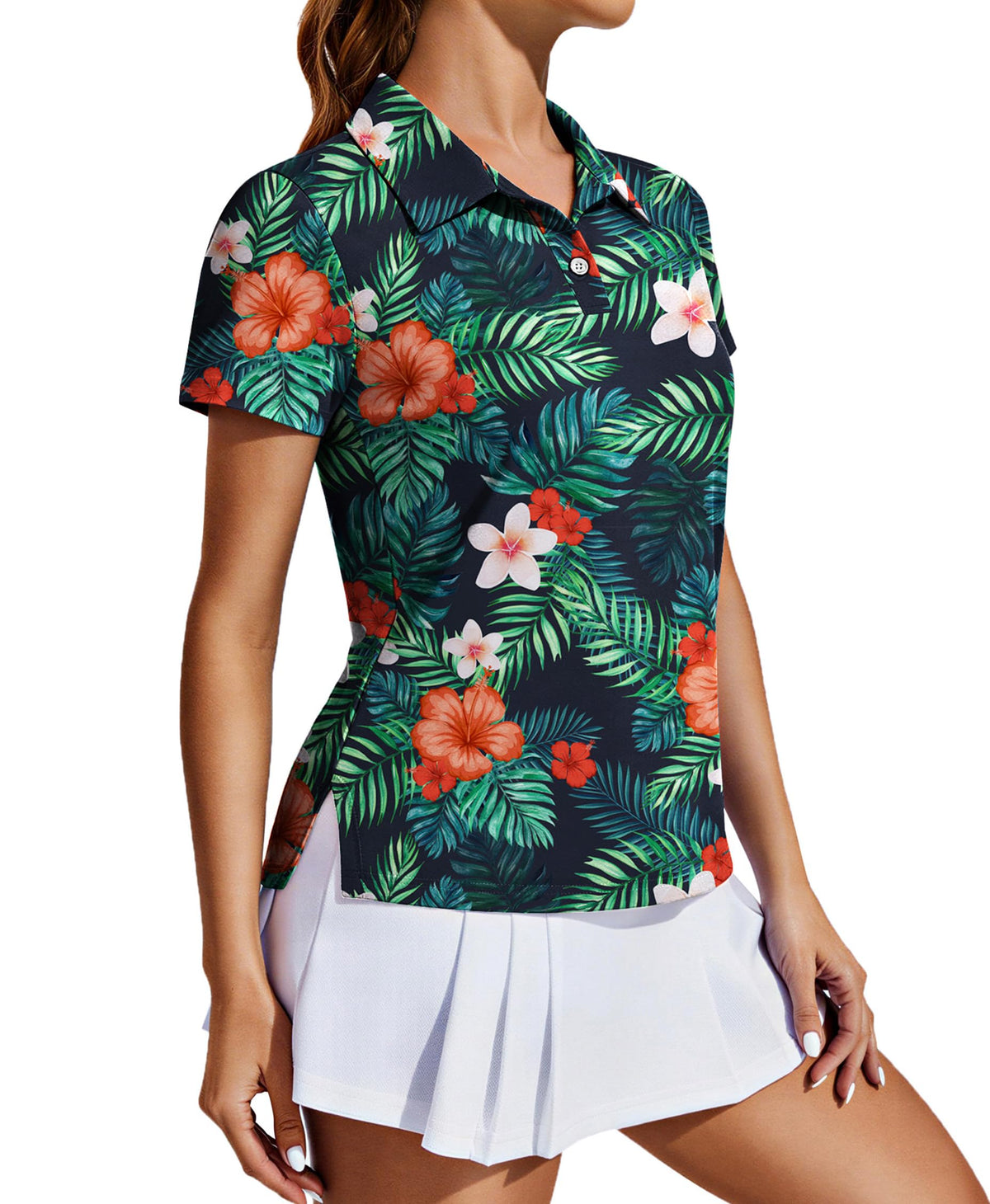 PINSPARK Women's Golf Shirt UPF 50+ Polo Shirts Short Sleeve Tennis Tops Collared with 3 Button Athletic T Shirt