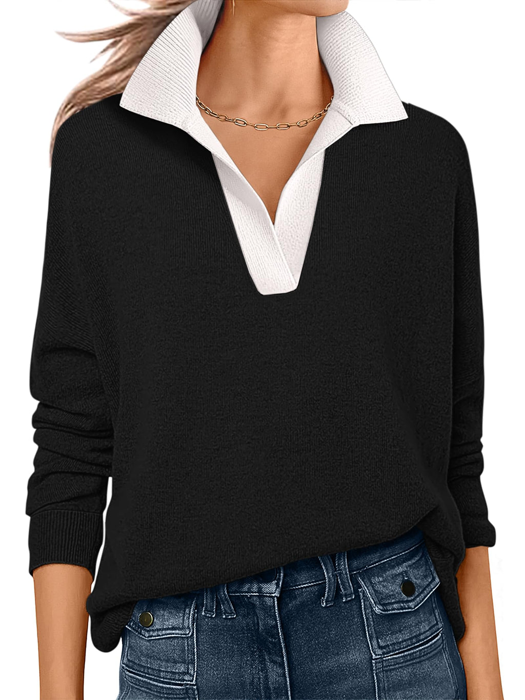 ANRABESS Women Polo V Neck Lightweight Fall Sweaters