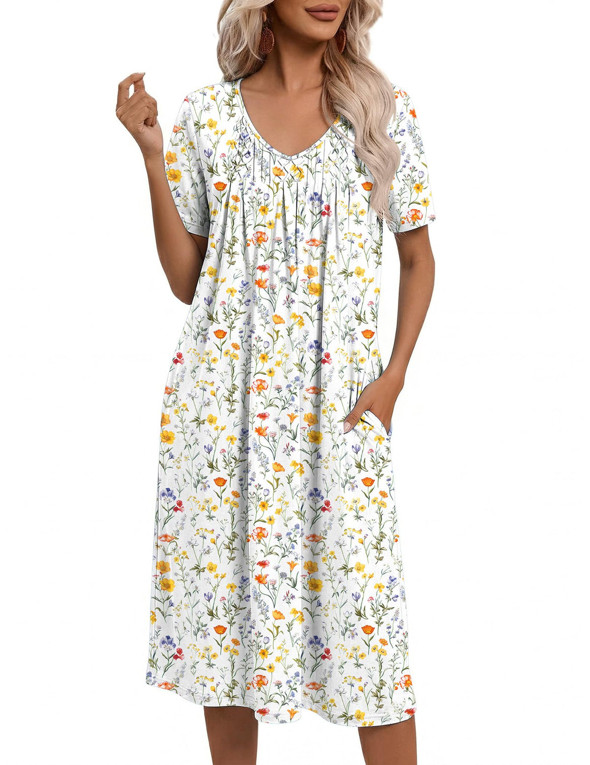 Ekouaer Nightgowns for Women with Pockets House Dress Pleated Night Gowns