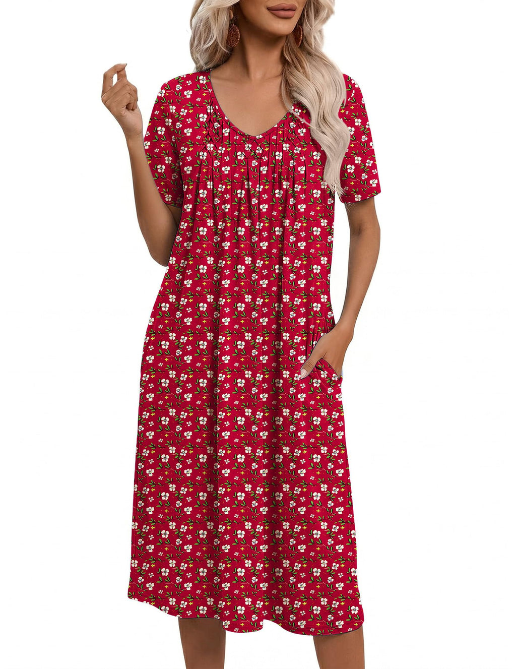 Ekouaer Nightgowns for Women with Pockets House Dress Pleated Night Gowns
