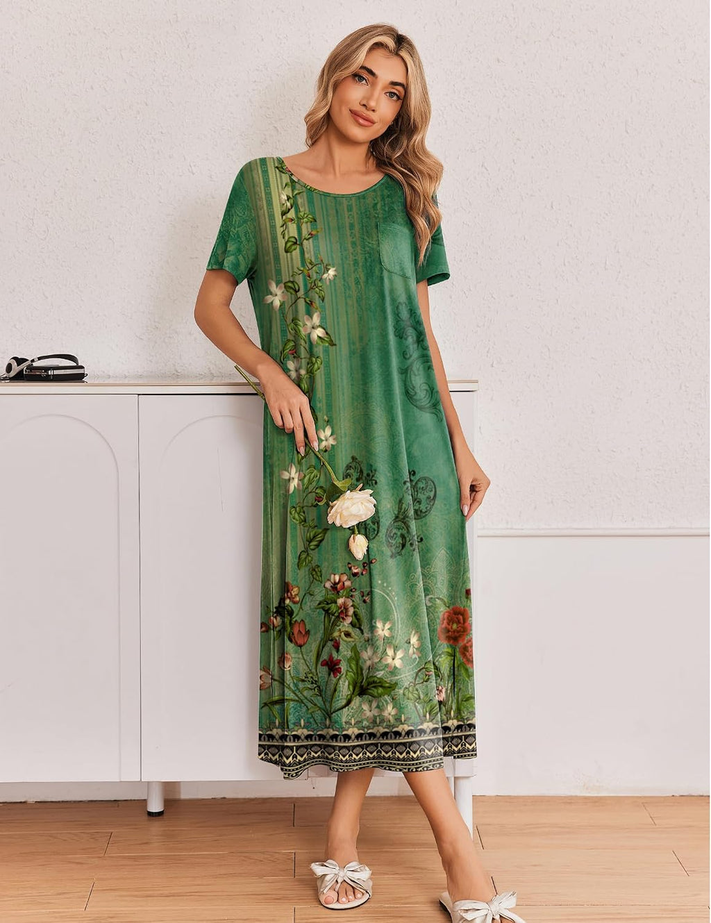 Ekouaer Long Nightgowns for Women 3 Pack Plus Size Short Sleeve House Dress