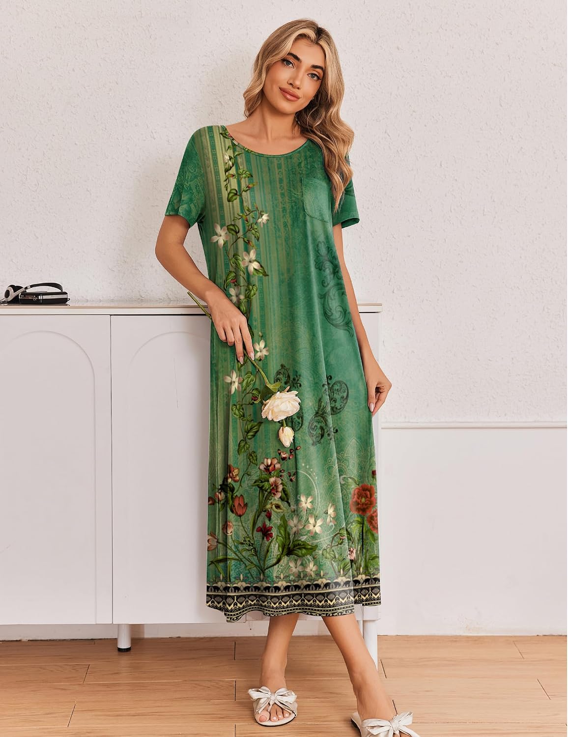 Ekouaer Long Nightgowns for Women 3 Pack Plus Size Short Sleeve House Dress