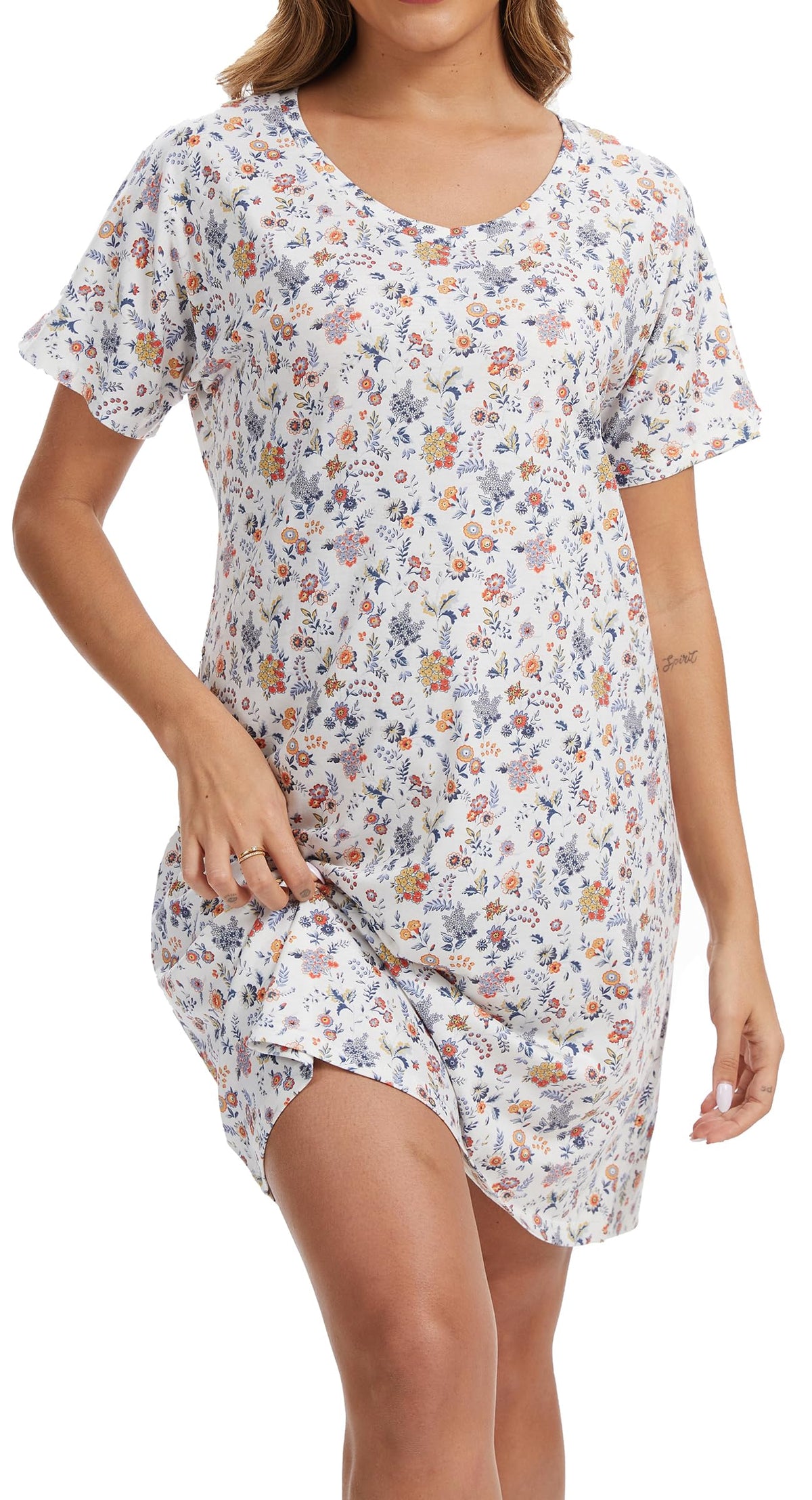 Nightgowns for Women Soft Cotton Sleep Shirts Short Sleeve Sleepwear