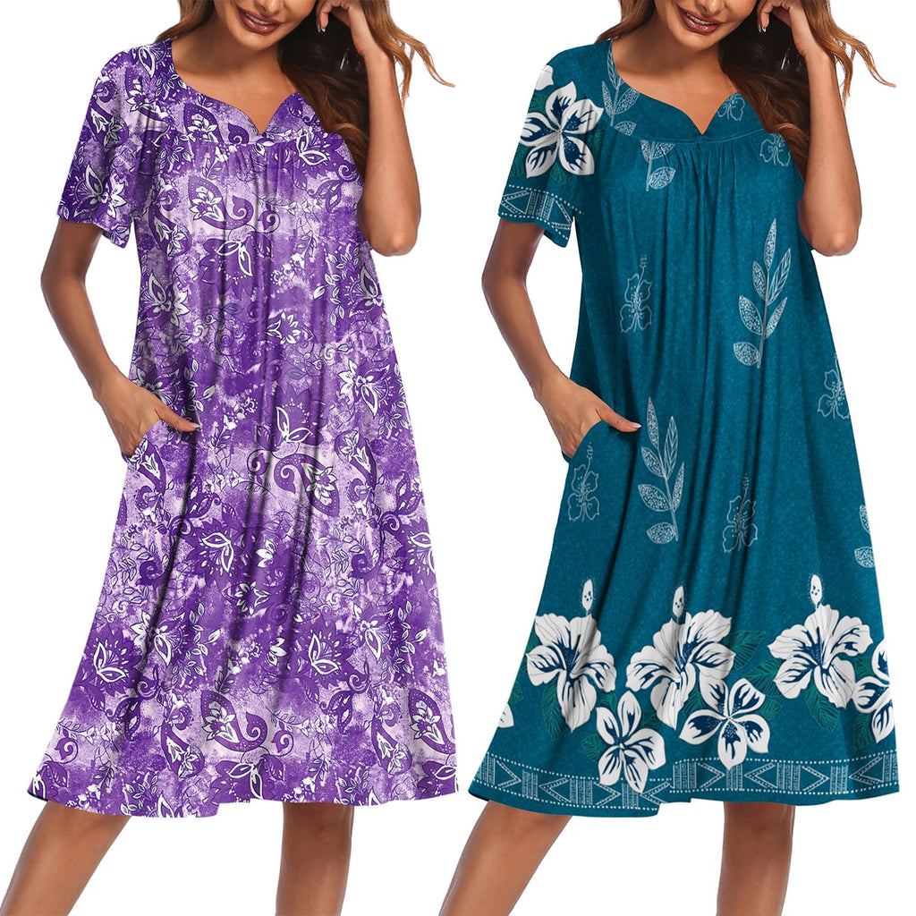 Ekouaer 2 Pack House Dresses for Women with Pockets Short Sleeve Moo Moos