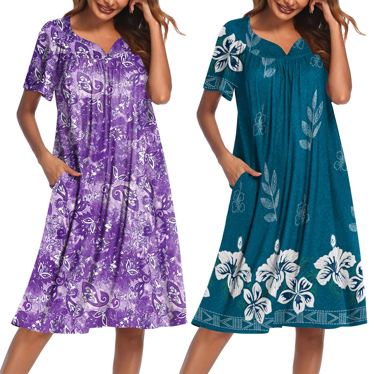 Ekouaer 2 Pack House Dresses for Women with Pockets Short Sleeve Moo Moos
