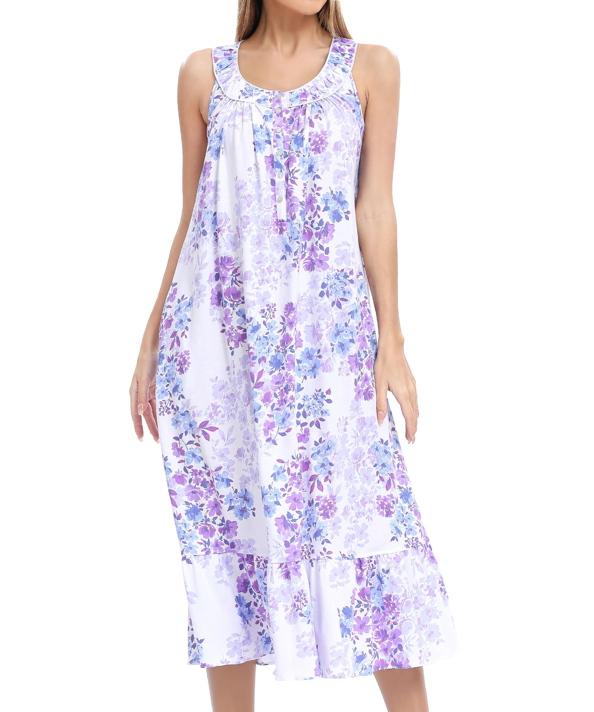 IZZY + TOBY 100% Cotton Nightgowns for Women Soft Ladies Gowns Sleepwear Long Sleeveless Nightgown