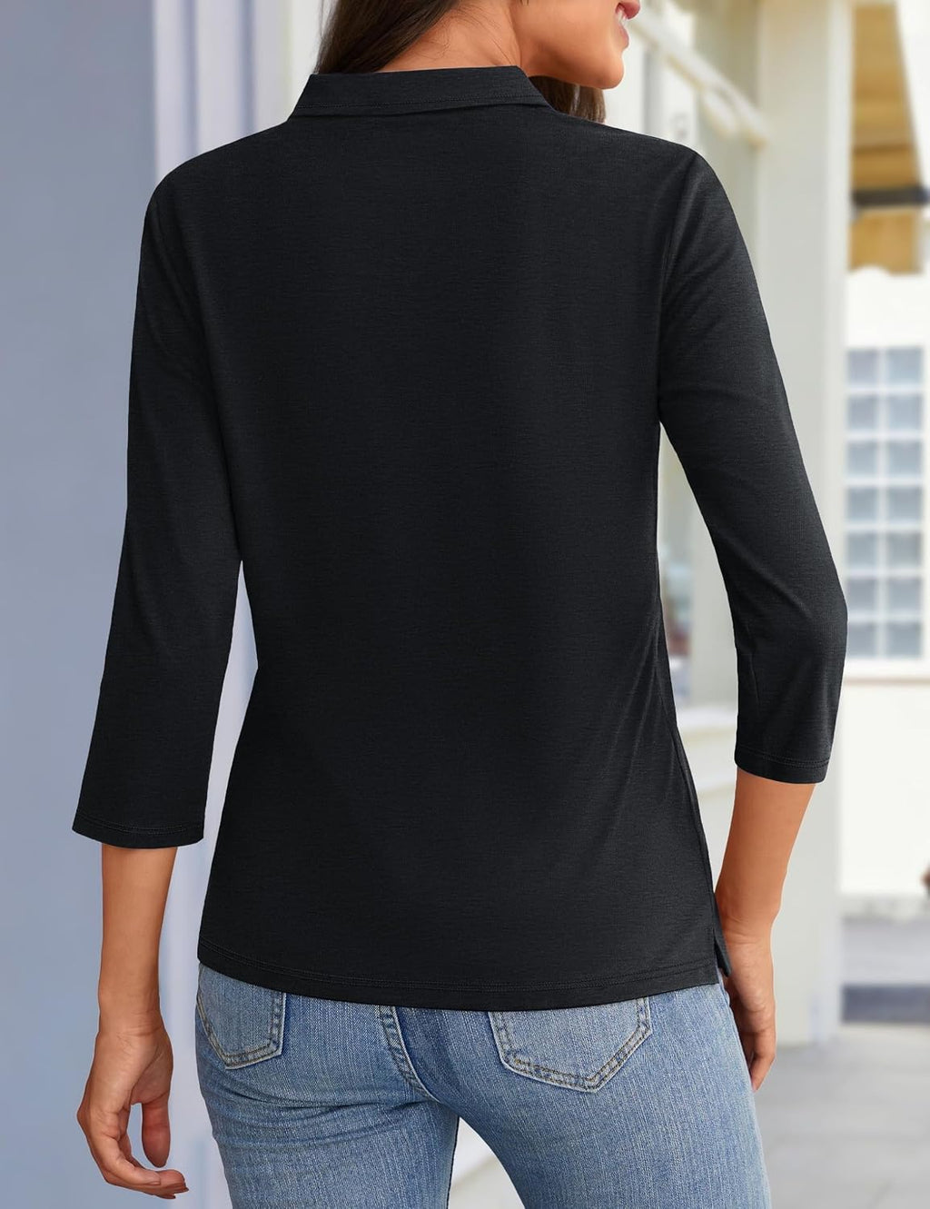 YUCOLEN Polo Shirts for Women 3/4 Sleeve Tops Golf Tees 5-Button Collared