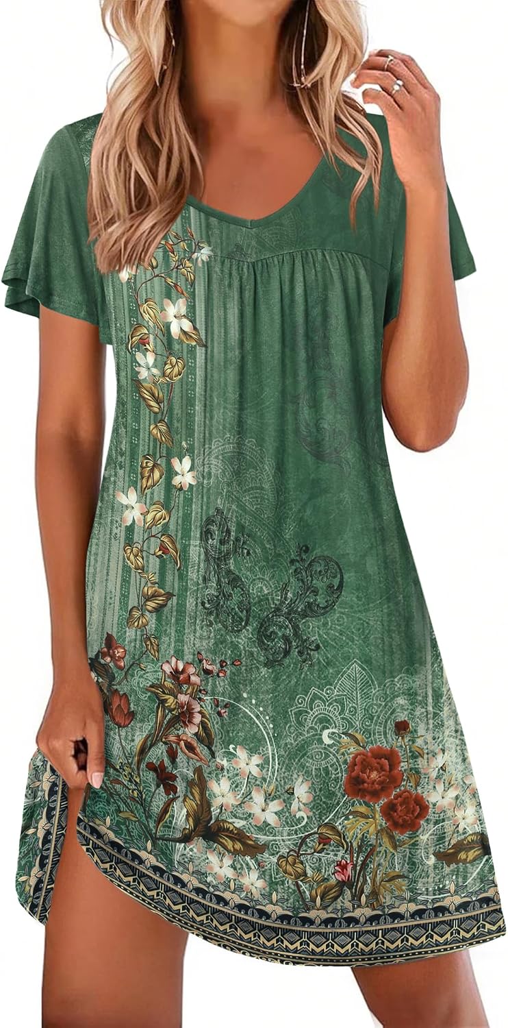 Ekouaer Nightgowns for Women Short Sleeve House Dress Pleated Night Gown