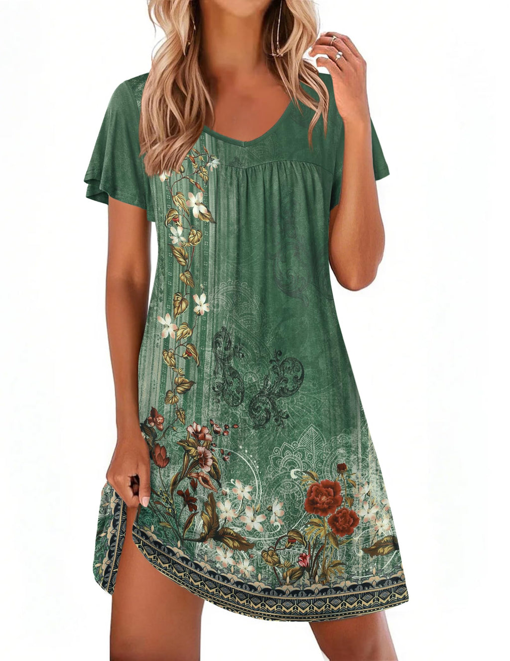 Ekouaer Nightgowns for Women Short Sleeve House Dress Pleated Night Gown
