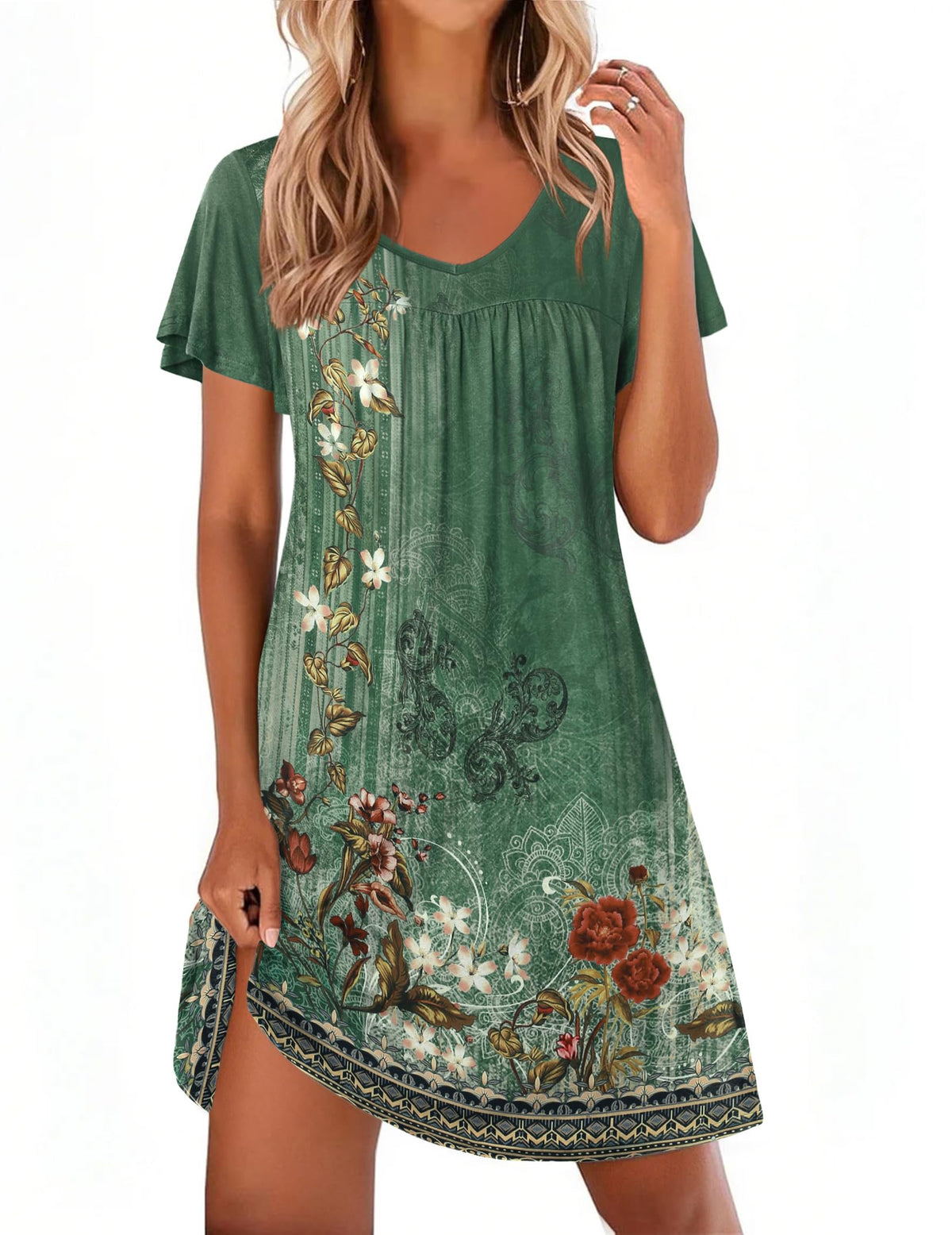 Ekouaer Nightgowns for Women Short Sleeve House Dress Pleated Night Gown