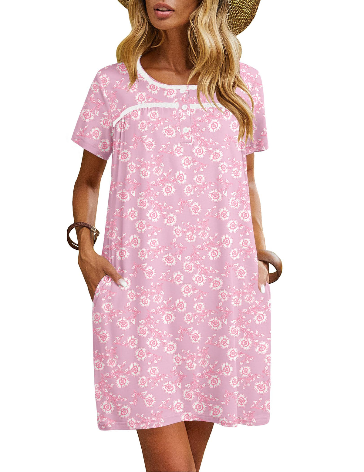 Ekouaer Women Nightgowns Short Sleeve Sleepwear Soft Nightshirt Pajamas