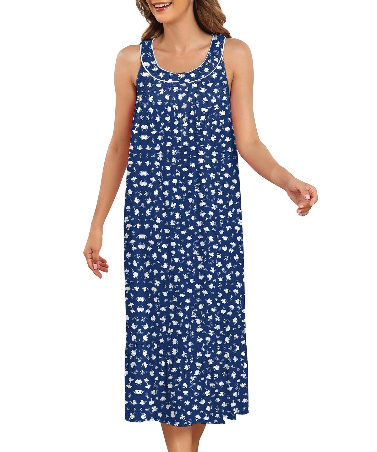 IZZY + TOBY 100% Cotton Nightgowns for Women Soft Ladies Gowns Sleepwear Long Sleeveless Nightgown