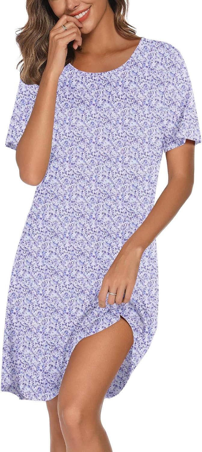 Ekouaer Cotton Nightgowns for Women Short Sleeve Sleepshirts Soft Sleepwear