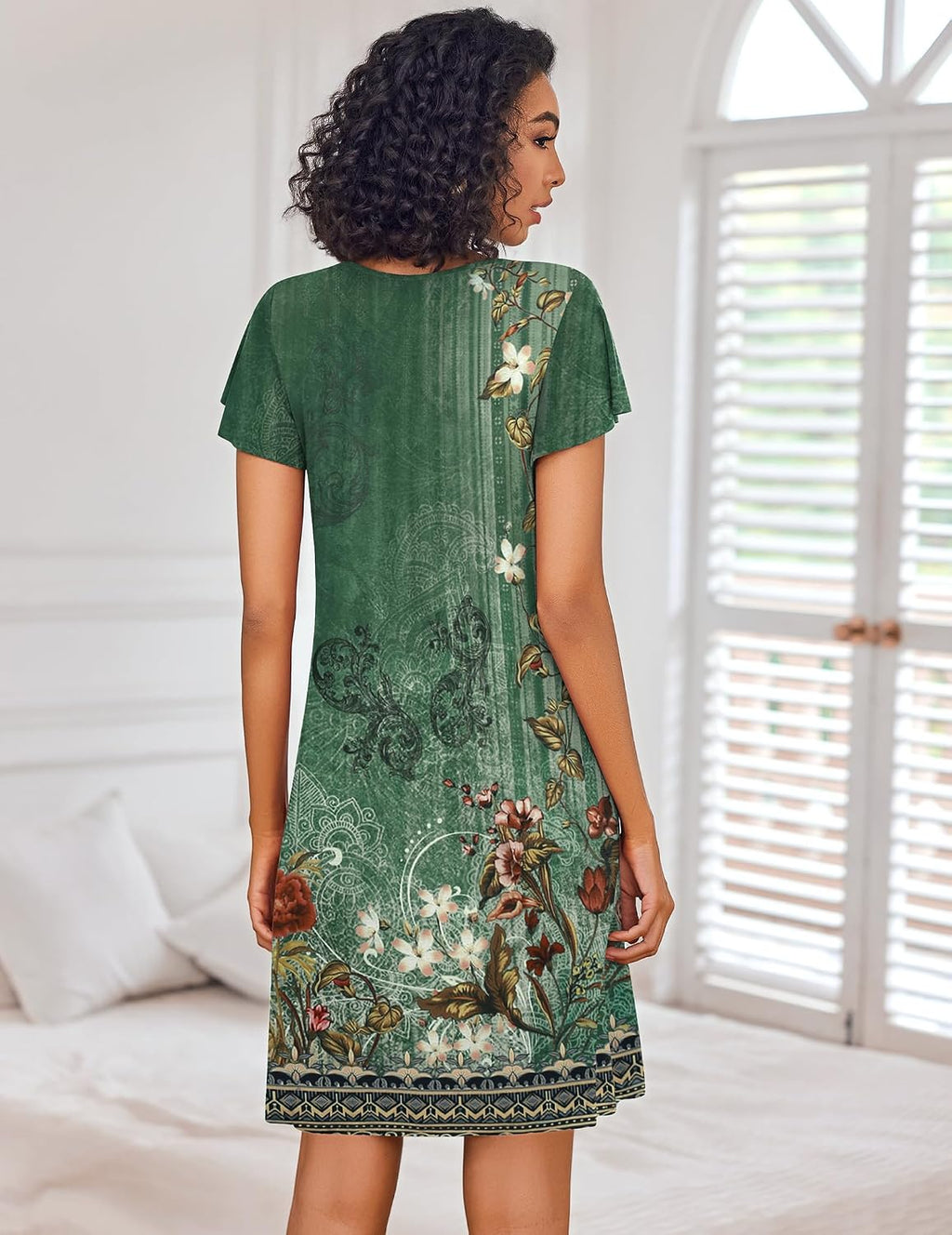 Ekouaer Nightgowns for Women Short Sleeve House Dress Pleated Night Gown