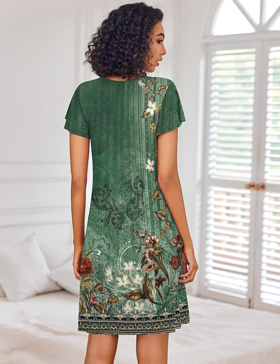 Ekouaer Nightgowns for Women Short Sleeve House Dress Pleated Night Gown