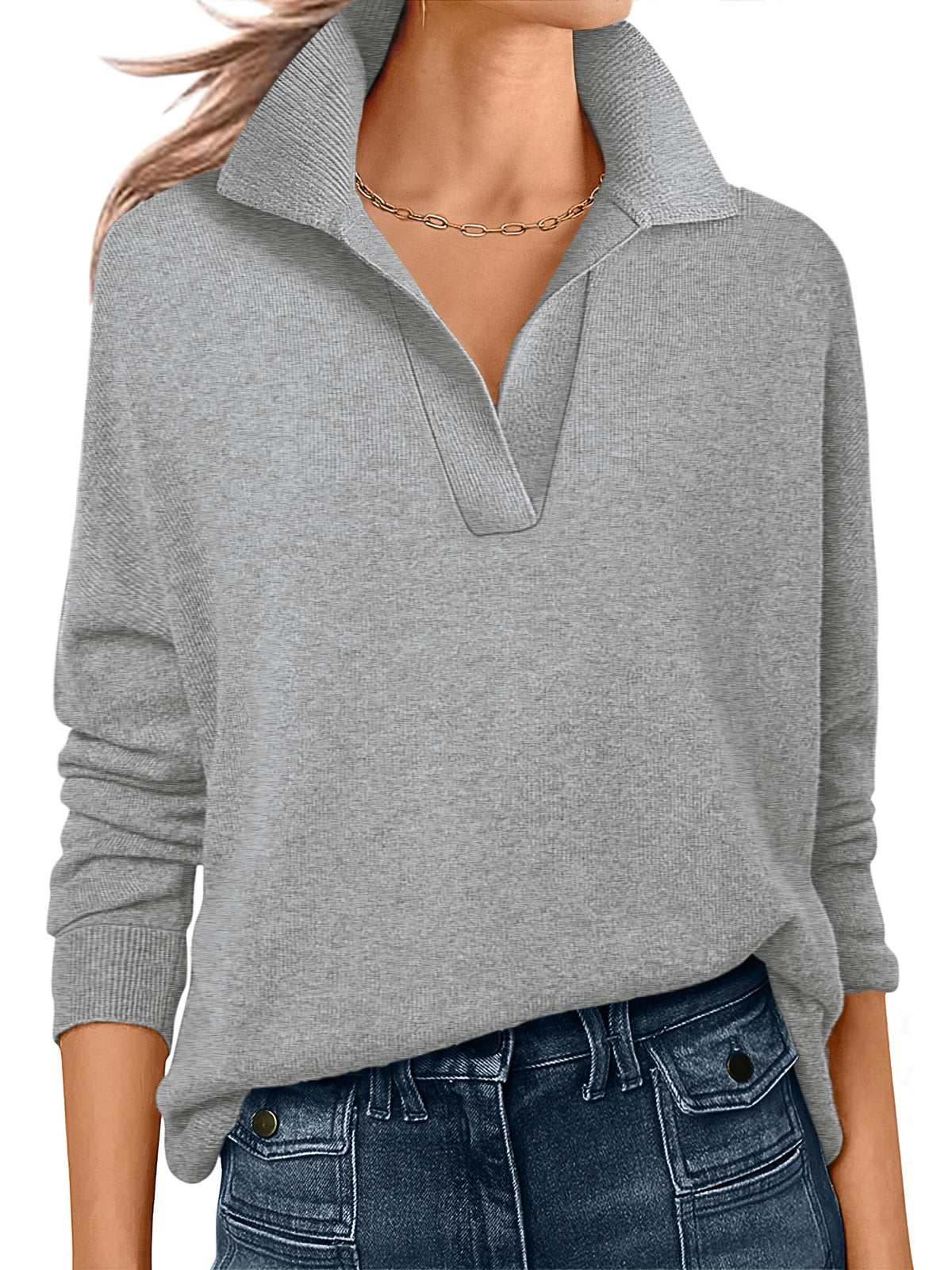 ANRABESS Women Polo V Neck Lightweight Fall Sweaters
