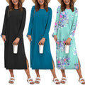 Ekouaer 3 Pack Long Sleeve Full Length Chest Pocket Nightgowns for Women