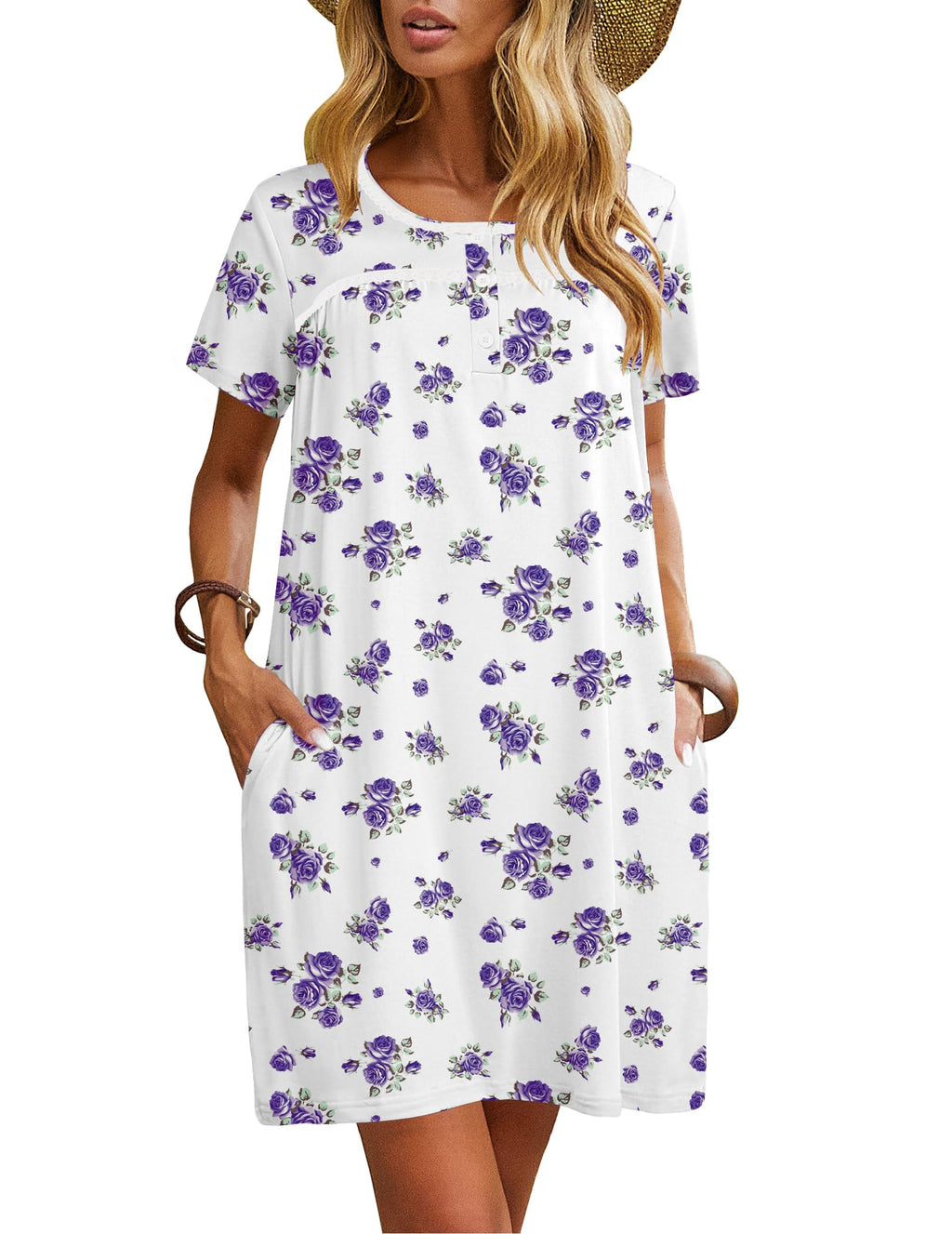 Ekouaer Women Nightgowns Short Sleeve Sleepwear Soft Nightshirt Pajamas