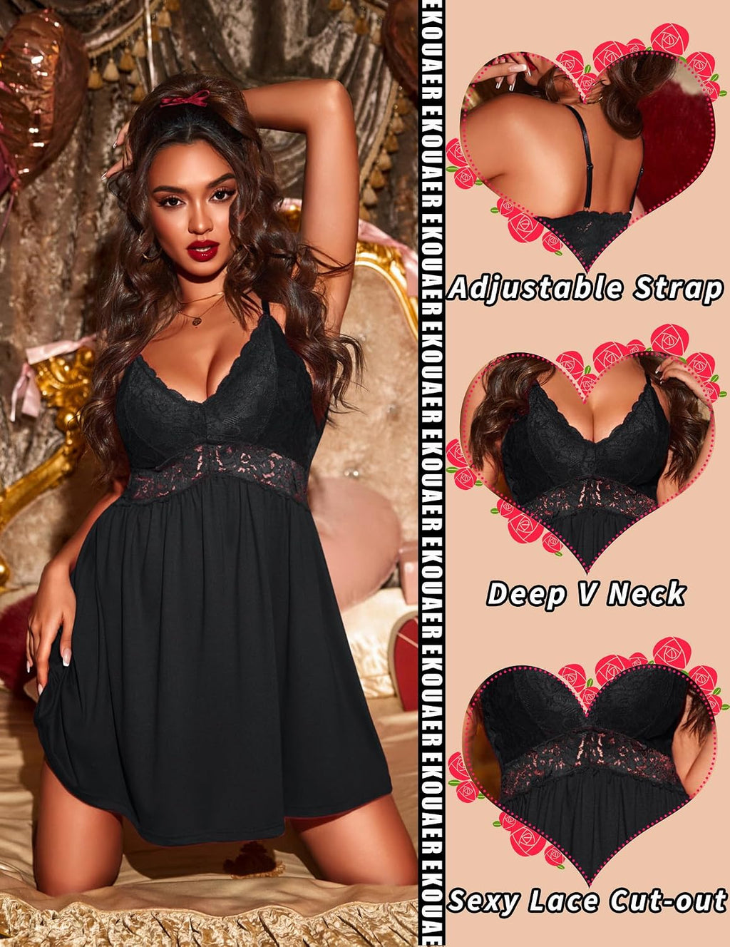 Ekouaer Lingerie for Women Sexy Nightgowns Sleeveless Sleep Dress Nightgown