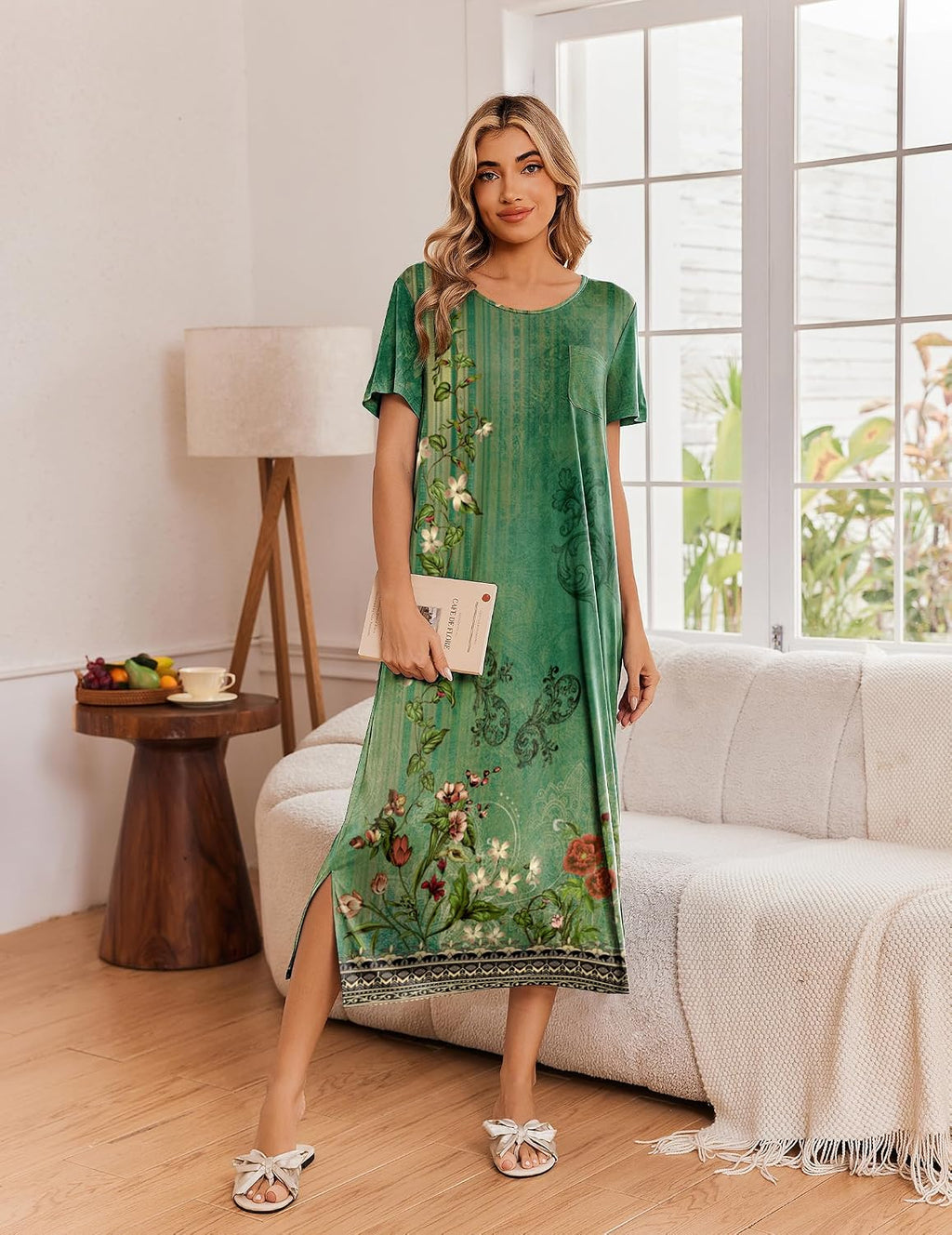 Ekouaer Long Nightgowns for Women 3 Pack Plus Size Short Sleeve House Dress