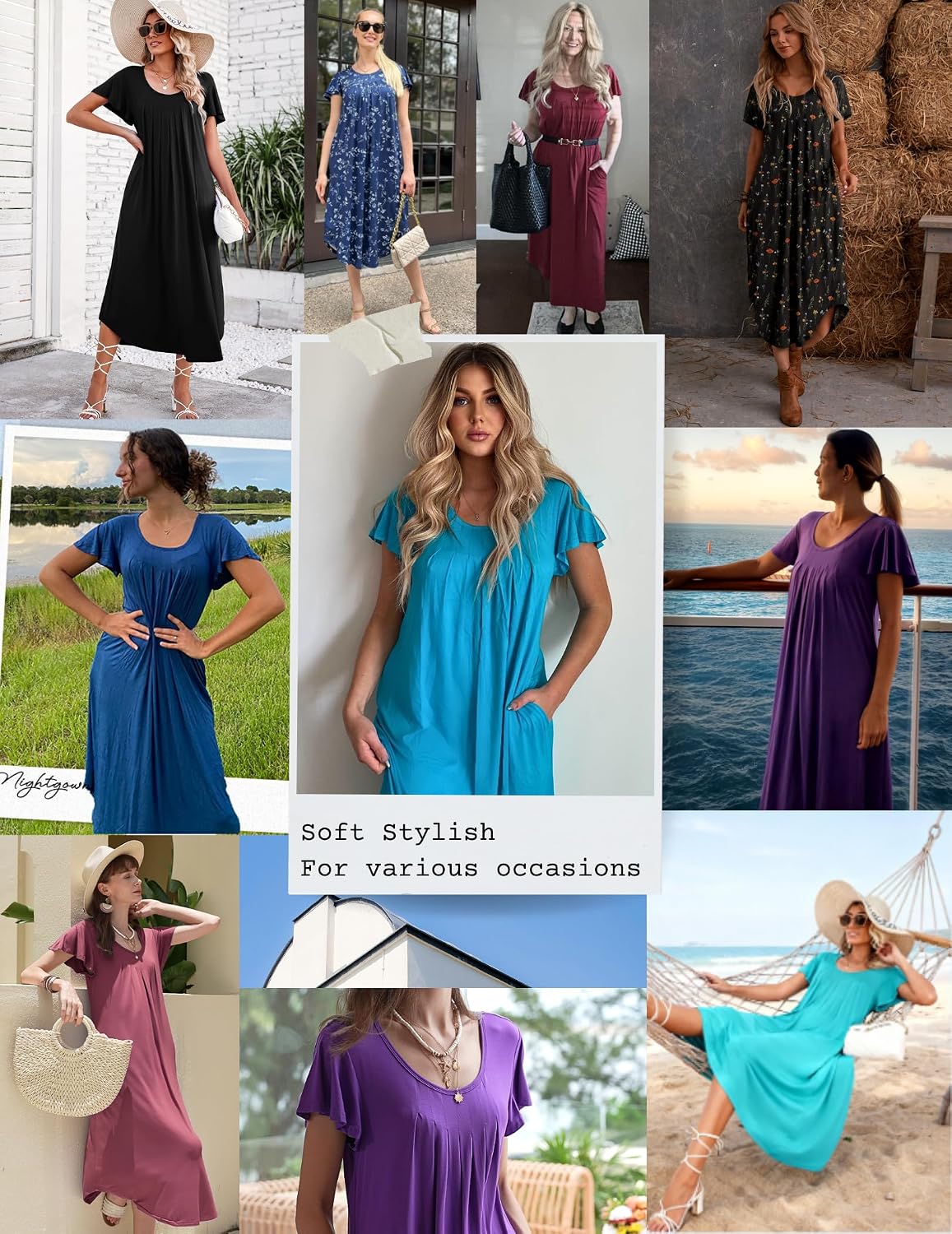 Ekouaer 3 Pack Long Nightgowns for Women House Dress with Pocket Moo Moos