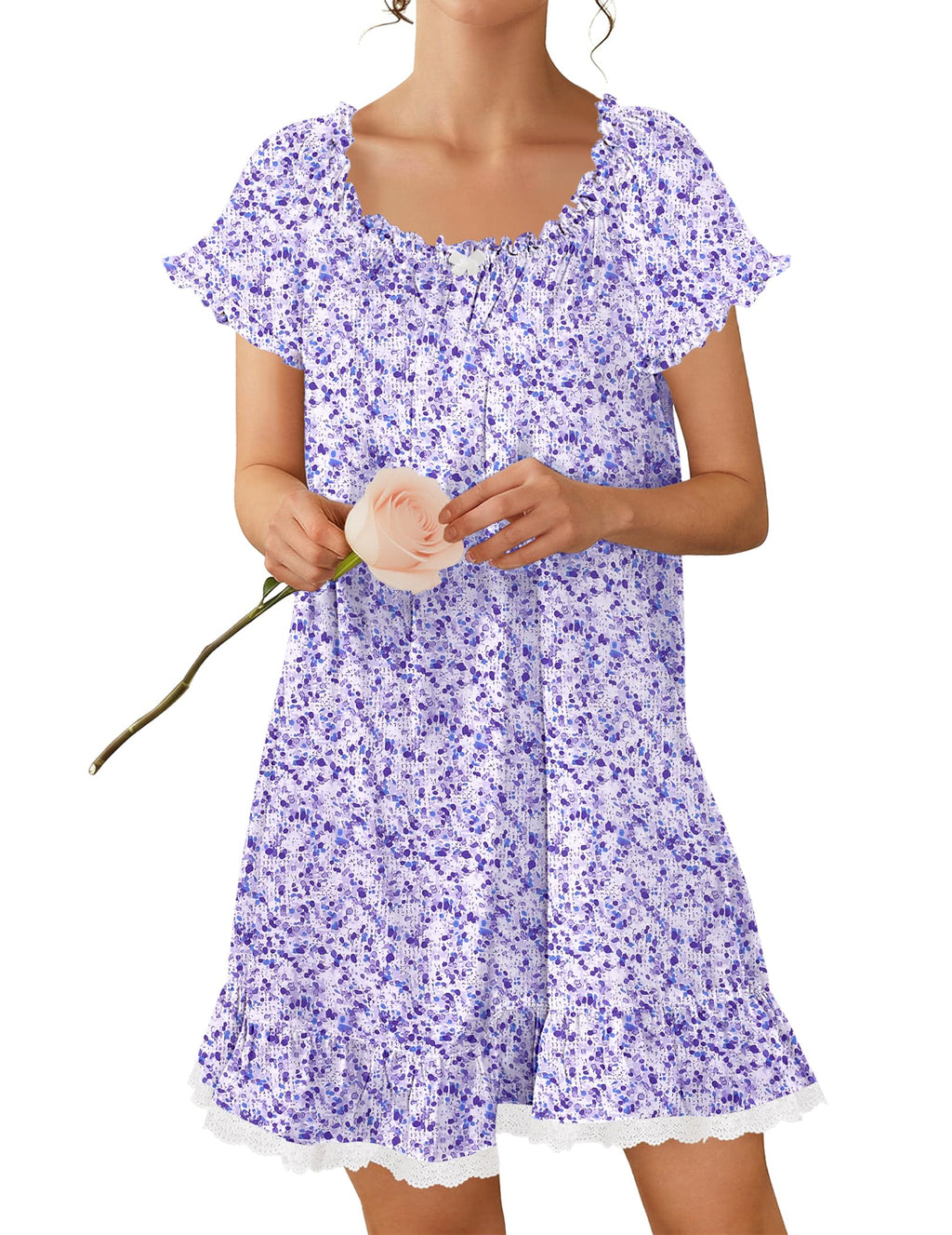 Ekouaer Cotton Nightgowns for Women Short Sleeve Victorian Night Gowns