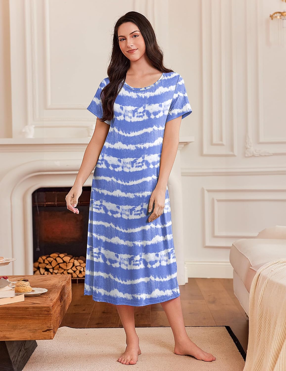 Ekouaer 3 Pack Long Nightgowns for Women House Dress Plus Size Nightshirt