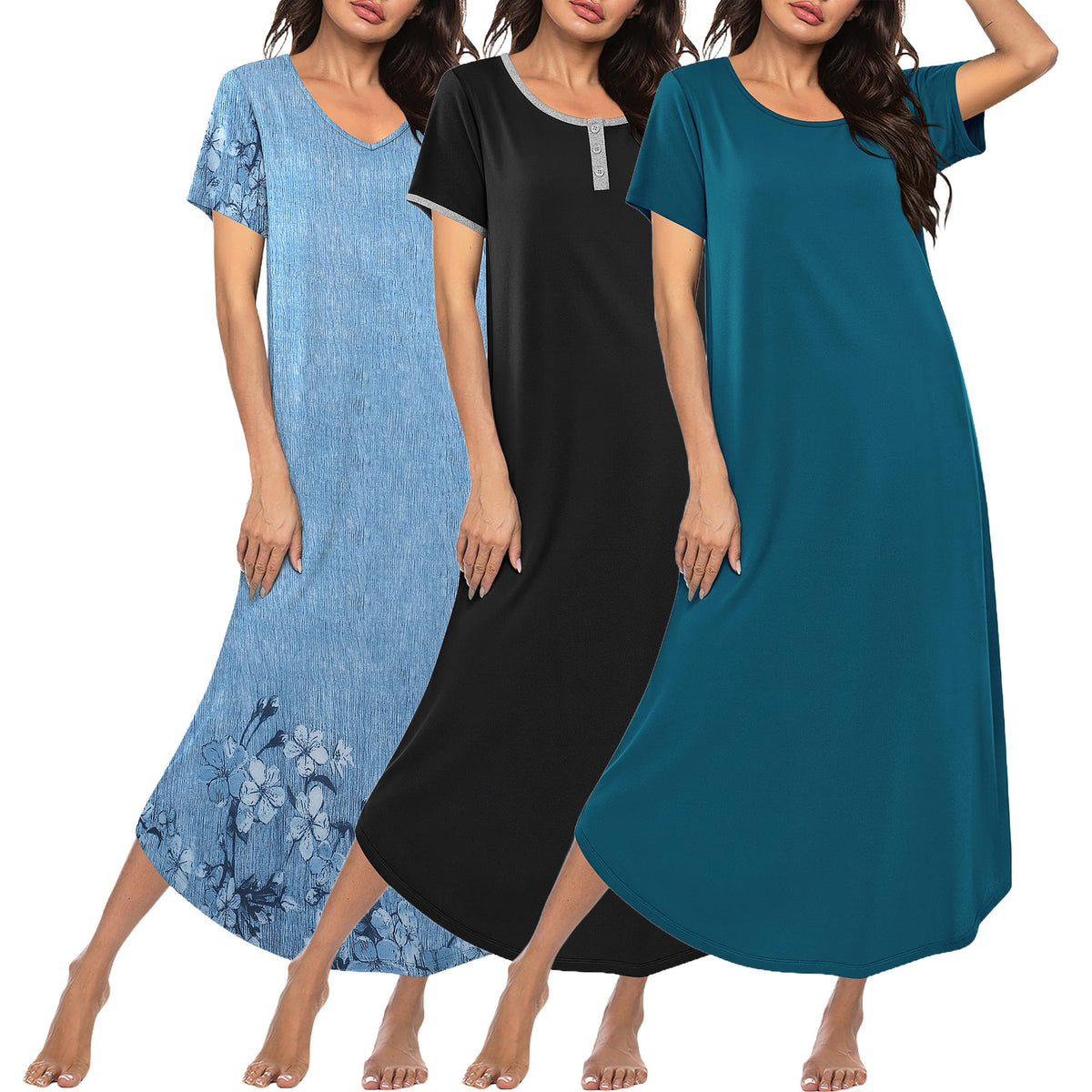 Ekouaer Long Nightgowns for Women 3 Pack Plus Size House Dress Soft Moo Moo